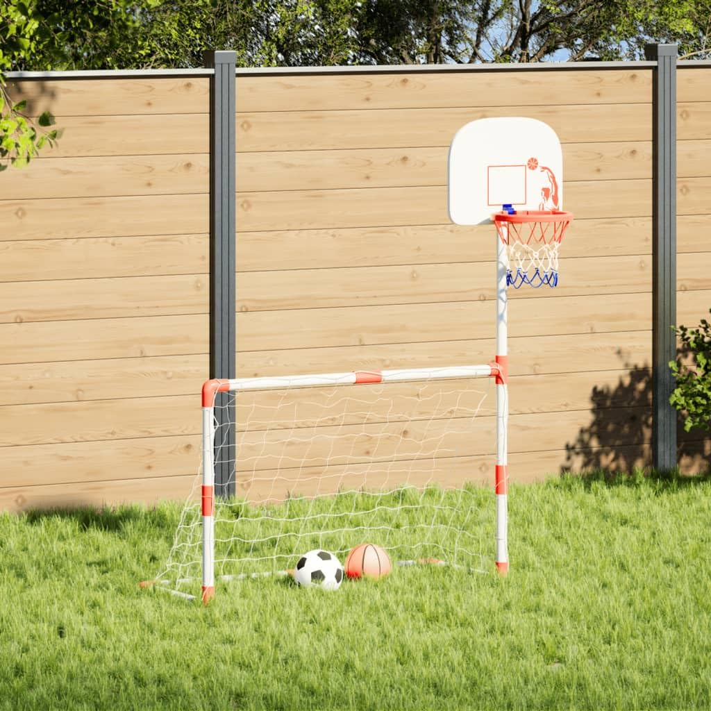 Juego de fútbol y baloncesto para niños con pelotas, juguete deportivo de movimiento para exteriores, juego de pelota activa, portería con red y anillo, 98 x 50 x 70 cm, para jardín