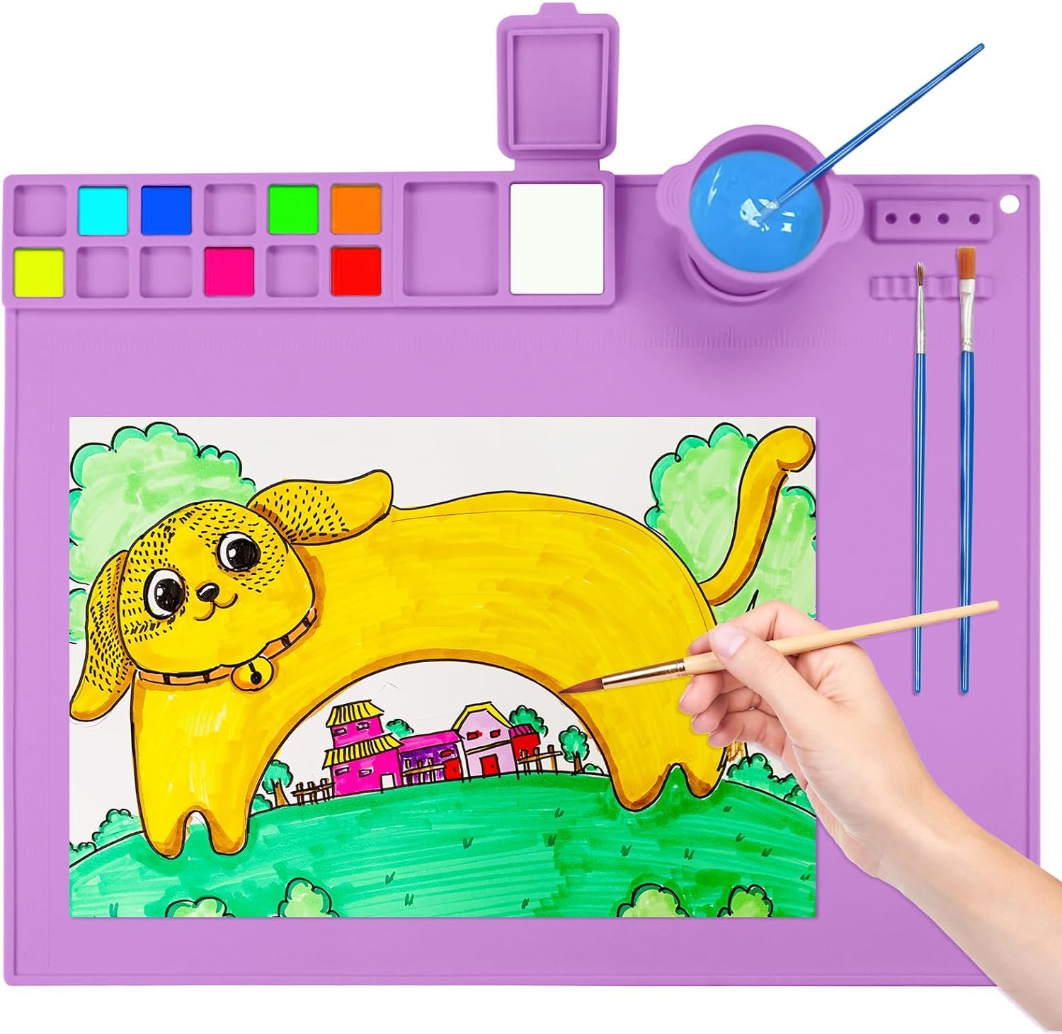 BeFunky Silicone Art Mat with Cup, Painting Mat for Crafts, Artist Mat with Brush Holders for Kids Gift, Clay, DIY Creations and Play Doh (Purple)-image-12
