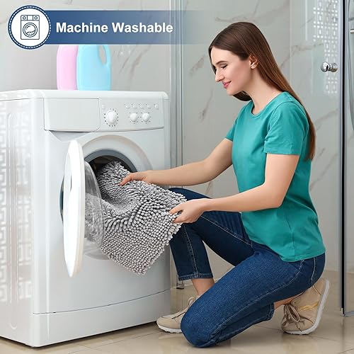 Miniatura 7 de Smiry Tapete de baño de felpilla de lujo, extra suave y absorbente, lavable a máquina, antideslizante para bañera, ducha y baño (36 x 24 pulgadas,