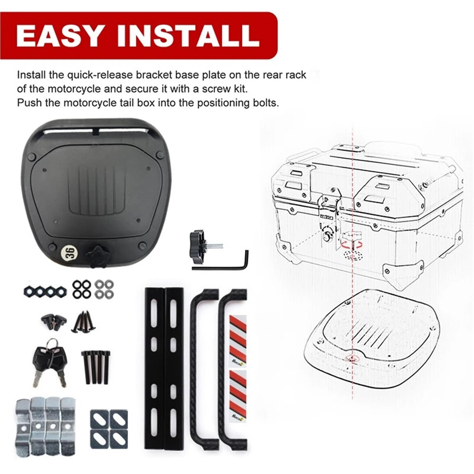 Motocicleta Top Case Caja Trasera Universal para Motocicleta de 36 l para R1200GS, R1250GS, F800GS, F850GS, G310gs y F750gs. Caja de Cola Motocicleta(Full Set Box)