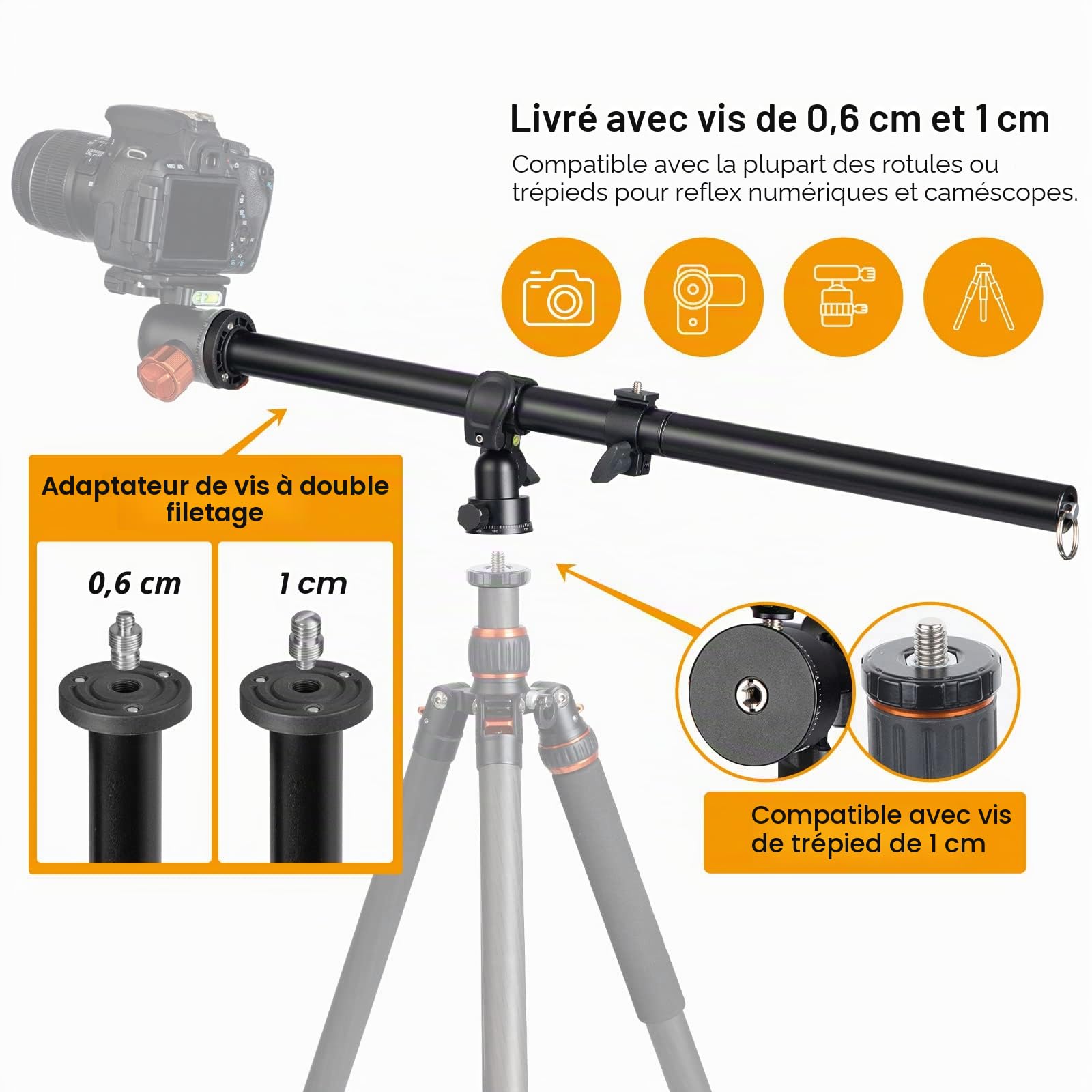 TARION Bras d'extension de trépied Flèche de Colonne Centrale Horizontale Rallonge de 12,6 "Verrou pivotant en Alliage d'aluminium Rotatif à 360 ° avec Sac de Sable à contrepoids