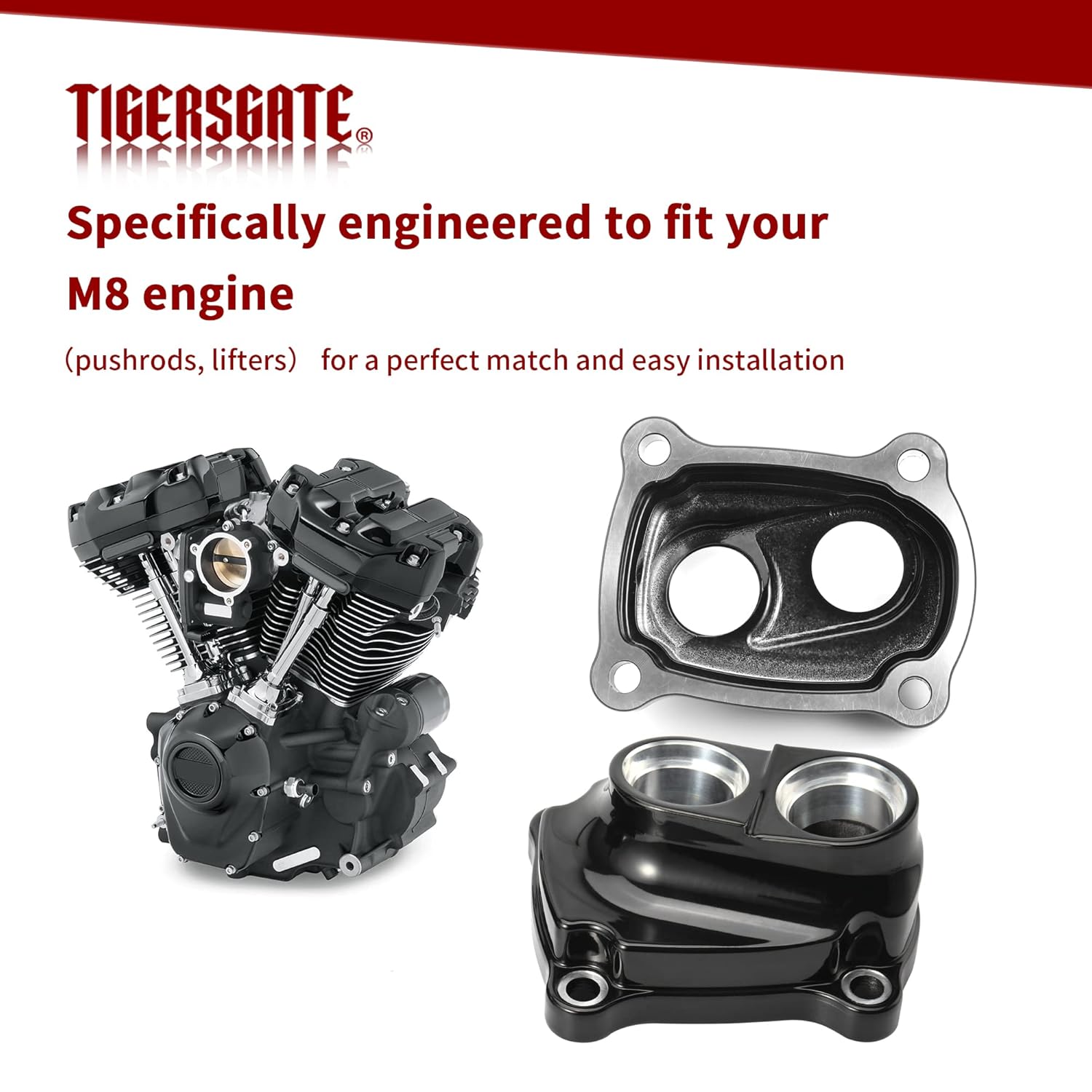 Black M8 Tappet Covers Lifter Block Cover Designed for 2017-up Harley Milwaukee Eight(M8) Engines Softail Touring Models
