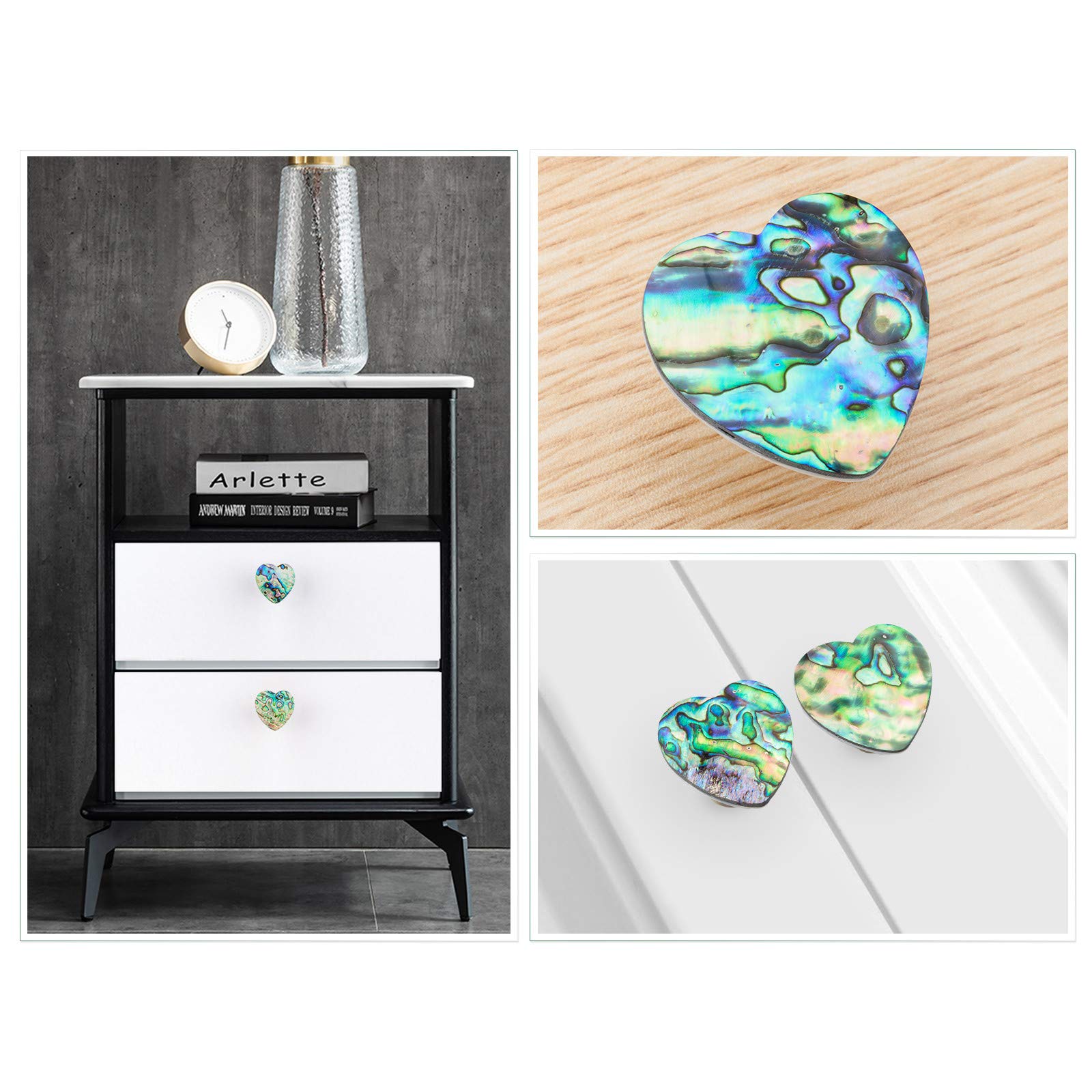Mookaitedecor Abalone Shell Crystal Stone Drawer Knobs With Screws Set Of 2, Water Drop Shaped Stone Pulls Handle For Dresser Cabinet Cupboard Furniture Rainbow Colourful Knobs Decorative Home Decor