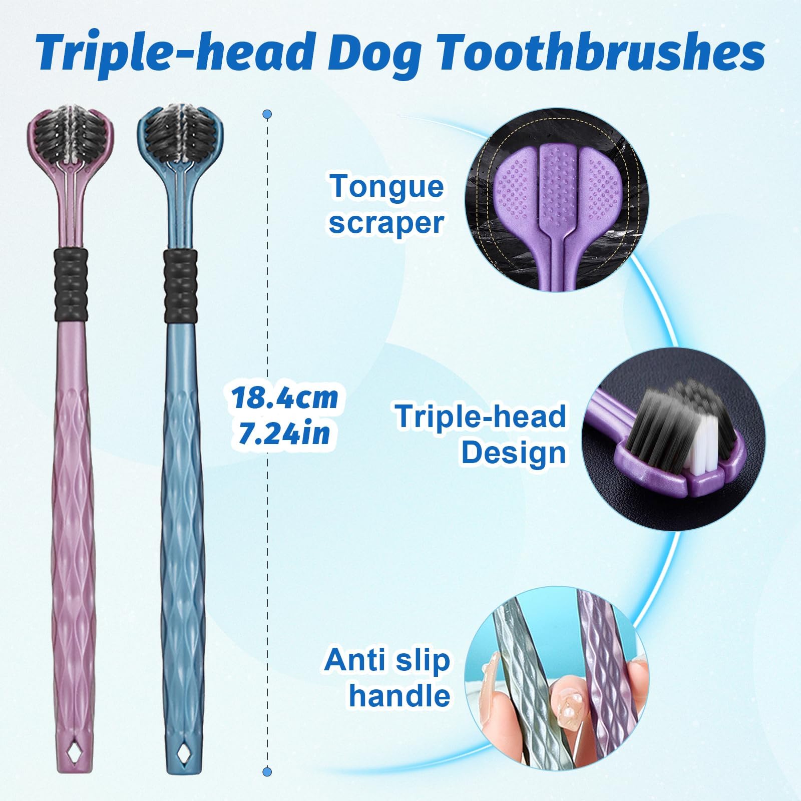 Soodyoow Dog Toothbrush Set, 4 Pcs Dog Finger Toothbrush, 2 Pack Triple Heads Pet Toothbrushes 4 Dual-Dead Toothbrush - Image 4