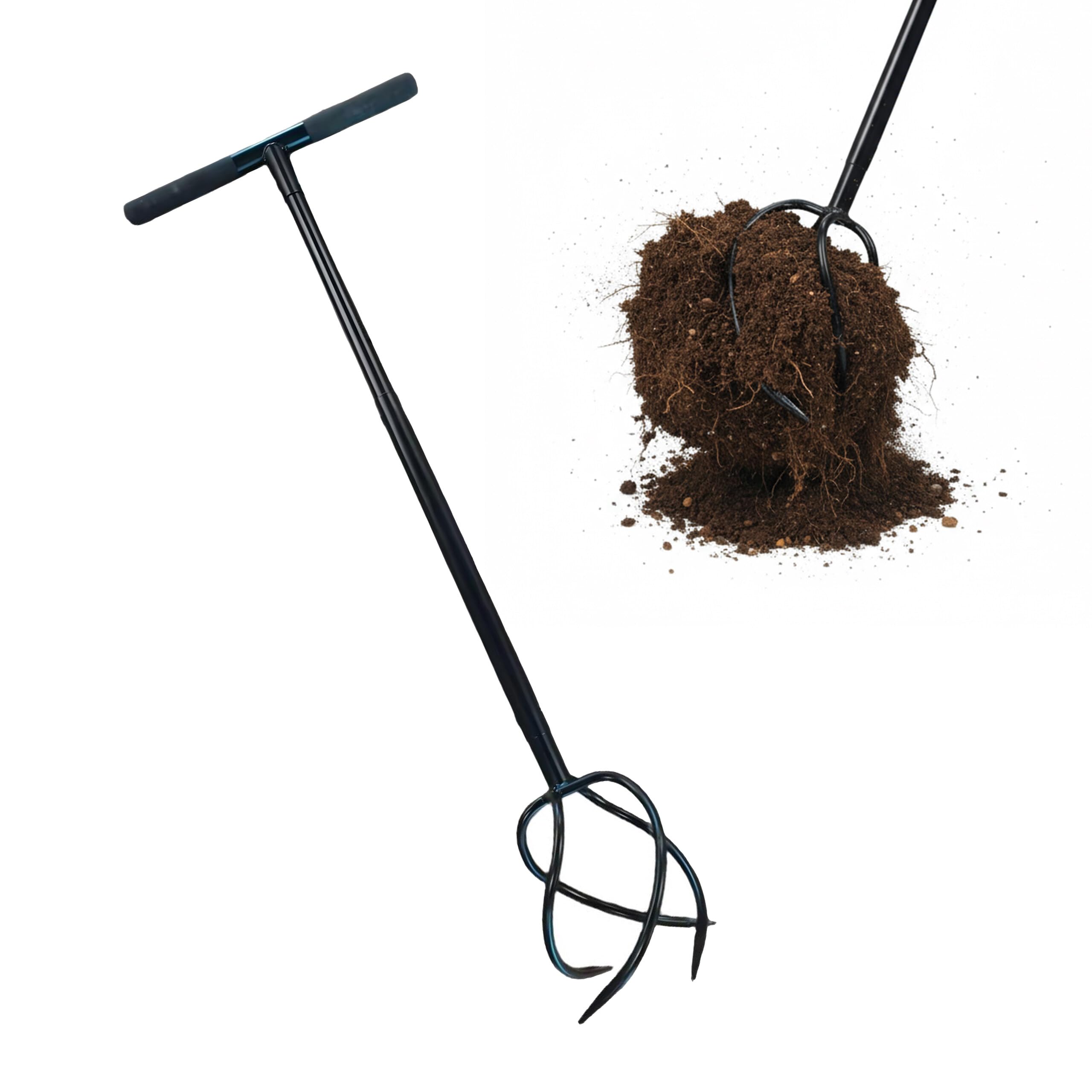 Relaxdays Gartenkralle mit Stiel, 4 Zinken, rutschfeste Griffe, 100 cm hoch, Unkrautstecher & Kultivator, Stahl, schwarz