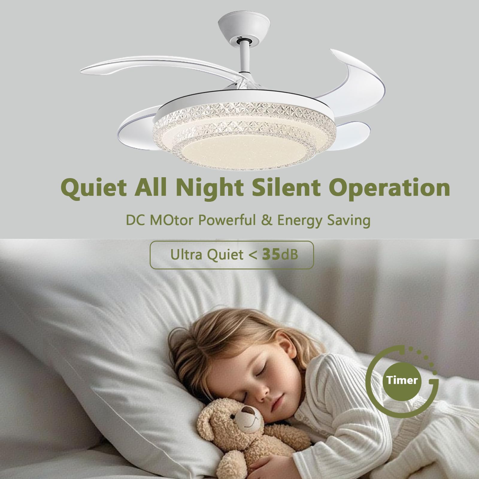 Ventilatore da soffitto con Luce, Telecomando, LED dimmerabile, 6 velocità, Moderno, Intelligente, Silenzioso, Adatto per Camera da Letto, Soggiorno, Sala da Pranzo.