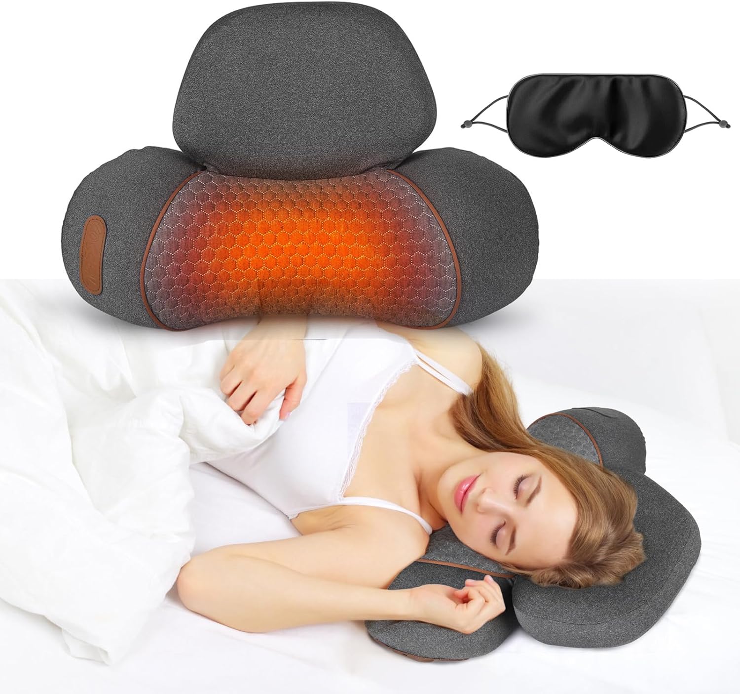 iMounTEK 3 in 1 Neck Massager Pillow with Vibration Heating Therapy Airbag Stretching Memory Foam Fillings Ergonomic Cervical Massager with Portable Storage Bag Eye Mask for Women Men/Darkgrey Darkgrey 16.14x11x4.72 inch