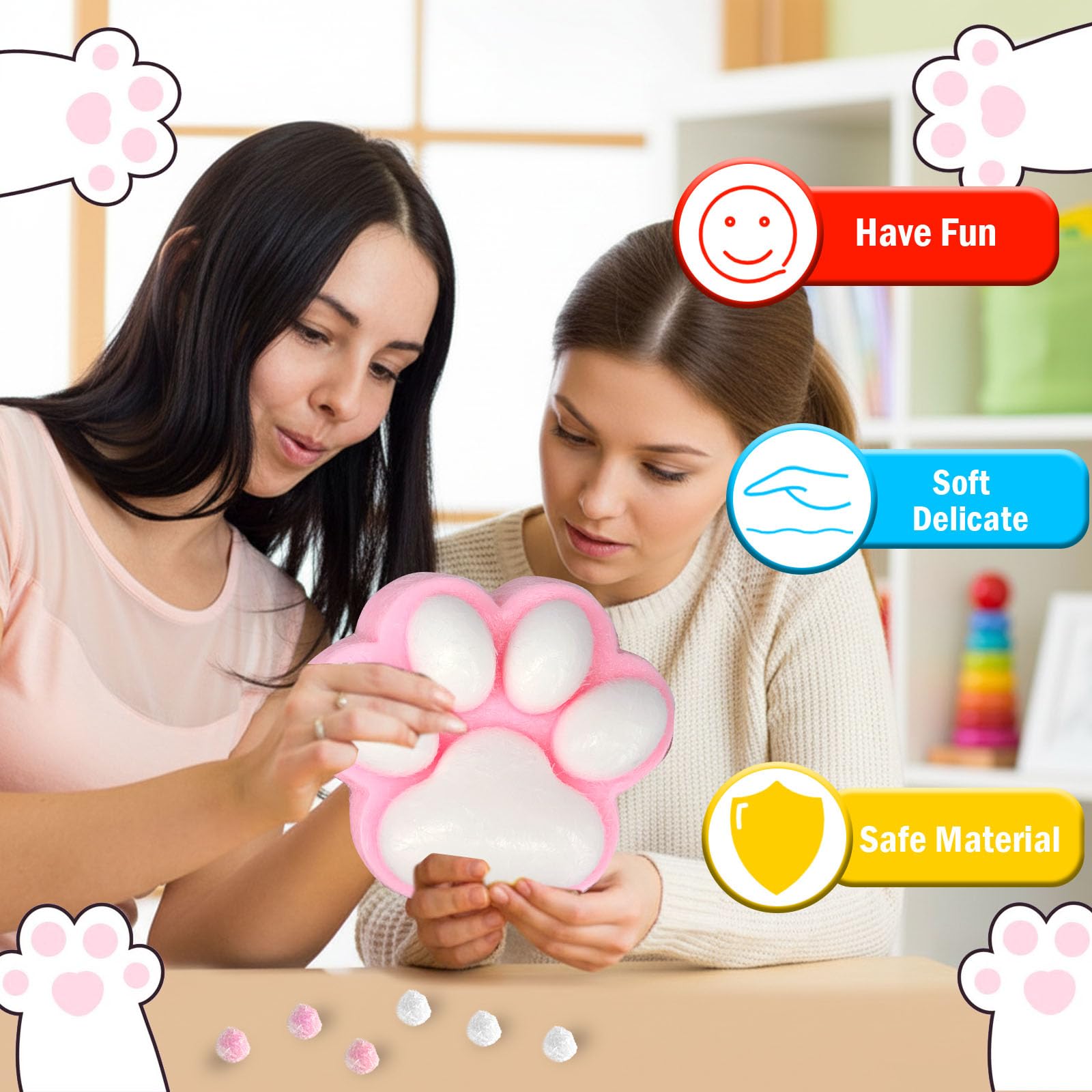 Squishy Kocie łapy, 1 Pcs Gniotka Zabawka do ściskania łapy Dużego Kota, Zabawka do ściskania Antystresowa, Fufu Squishie dla Dorosłych (Różowy XL)