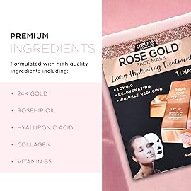 Rose Gold Korean Facial Sheet Mask By Azure - Protects Against Sun & Outdoor Pollutants | Restores Natural Elasticity | Removes Dirt and Toxins For Clear Looking Skin - 5 PK