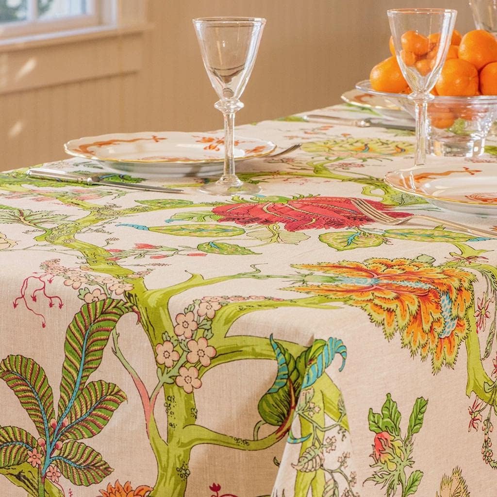 Amelie Michel French Linen Tablecloth in Darjeeling | Authentic 100% Linen Fabric, Made in France [60" x 78" Rectangle]
