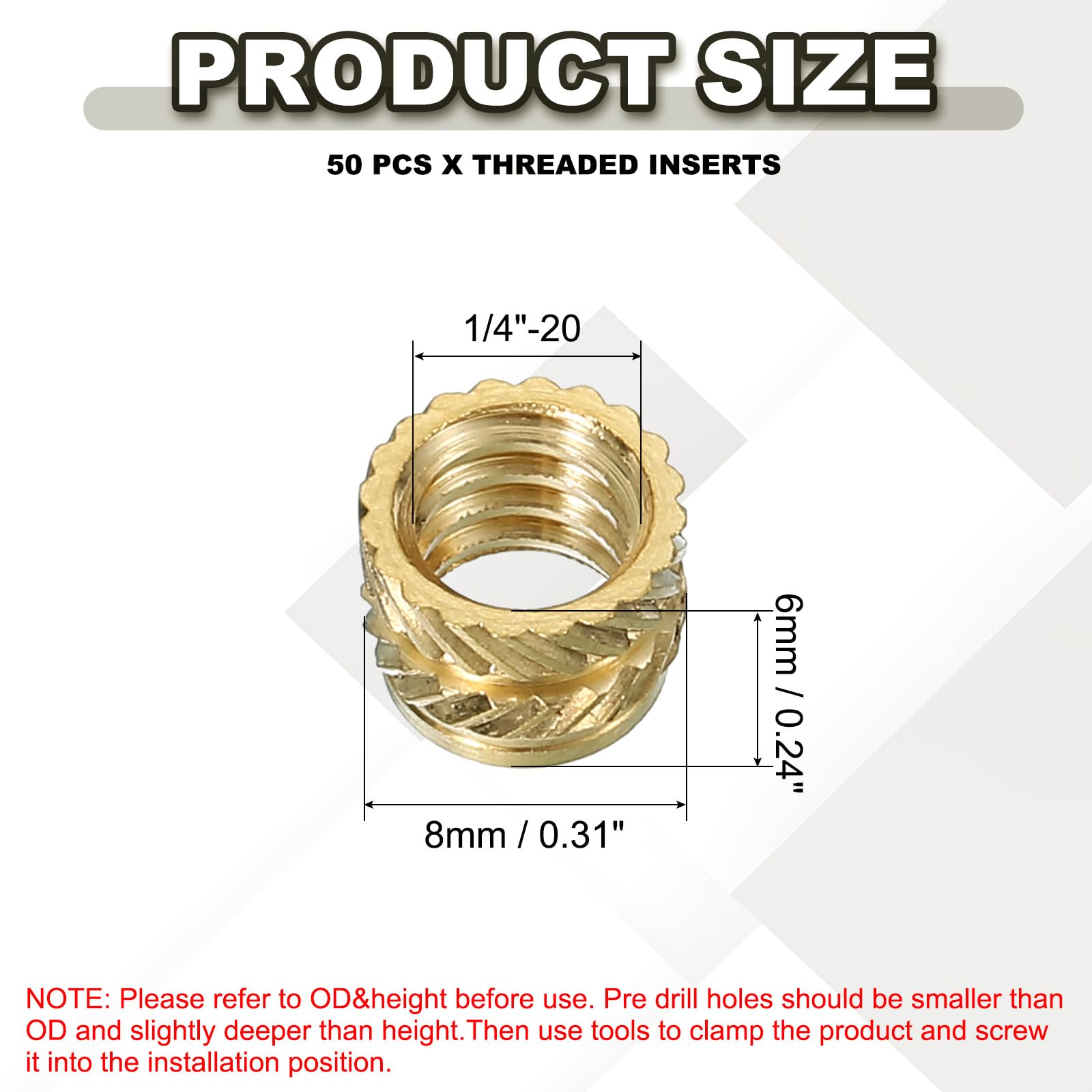 PATIKIL Threaded Inserts 1/4"-20x6x8mm - Image 2
