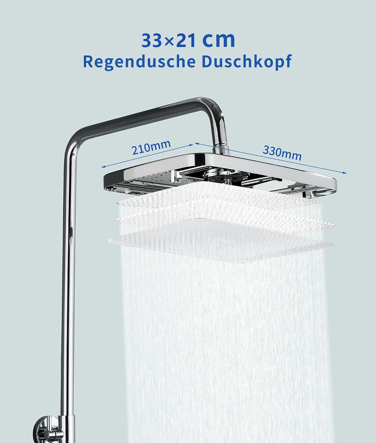 Juego completo de termostato de ducha de lluvia, grifo de ducha de acero inoxidable con alcachofa superior de 30 cm, barra de ducha regulable en altura de 83 – 126 cm, 3 tipos de chorro, alcachofa de