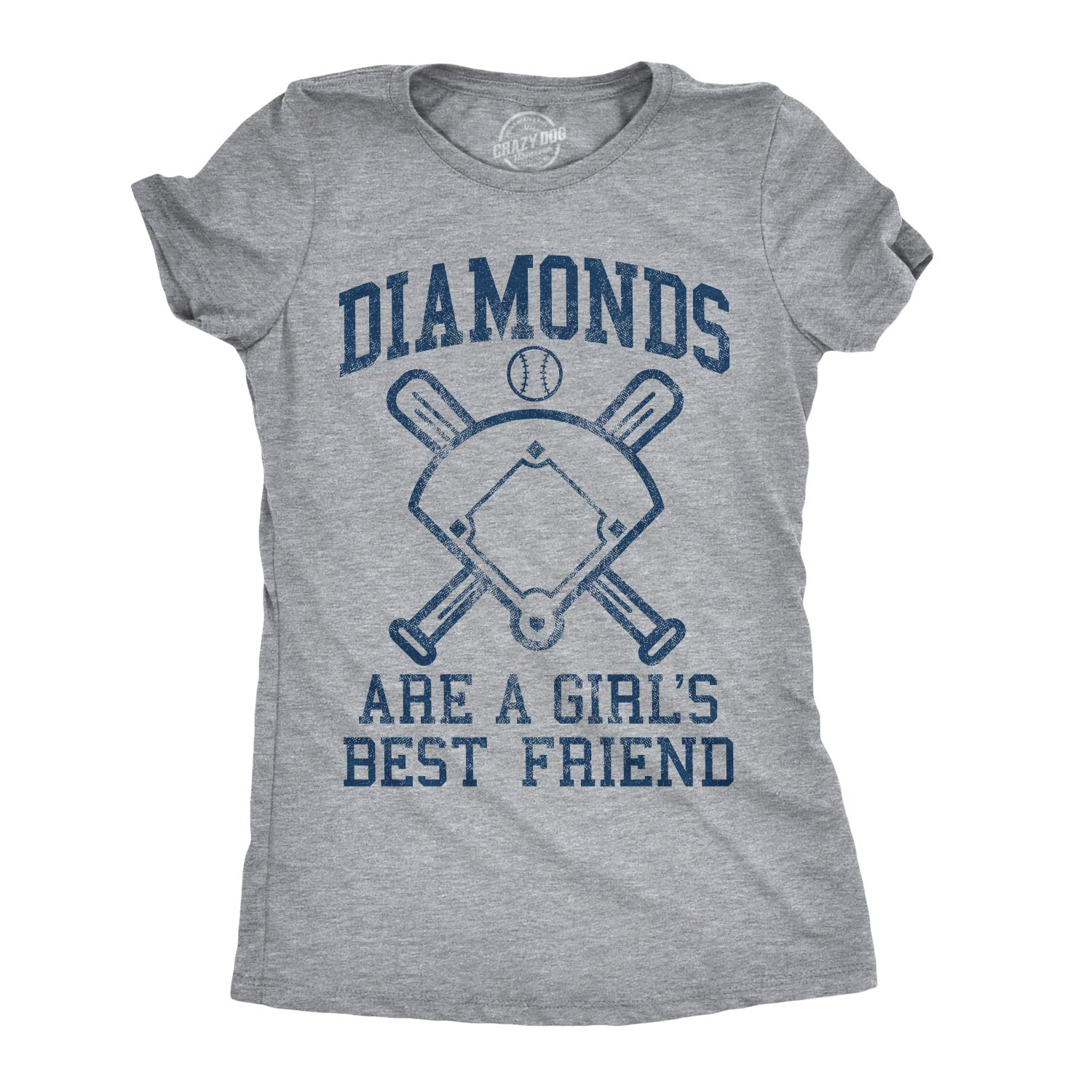 Crazy Dog T-Shirts Womens Diamonds are A Girls Best Friend Tshirt Funny Cute Baseball for Ladies