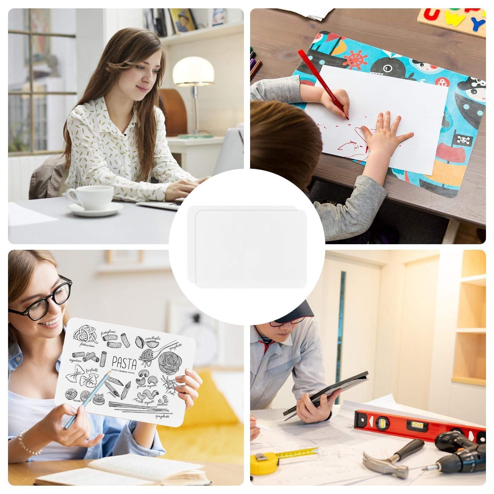Lot de 10 petits tableaux blancs - 21 x 29,7 cm - Format A4 - Portable - Double face - Avec 12 gommes - Pour salle de classe, maison, bureau