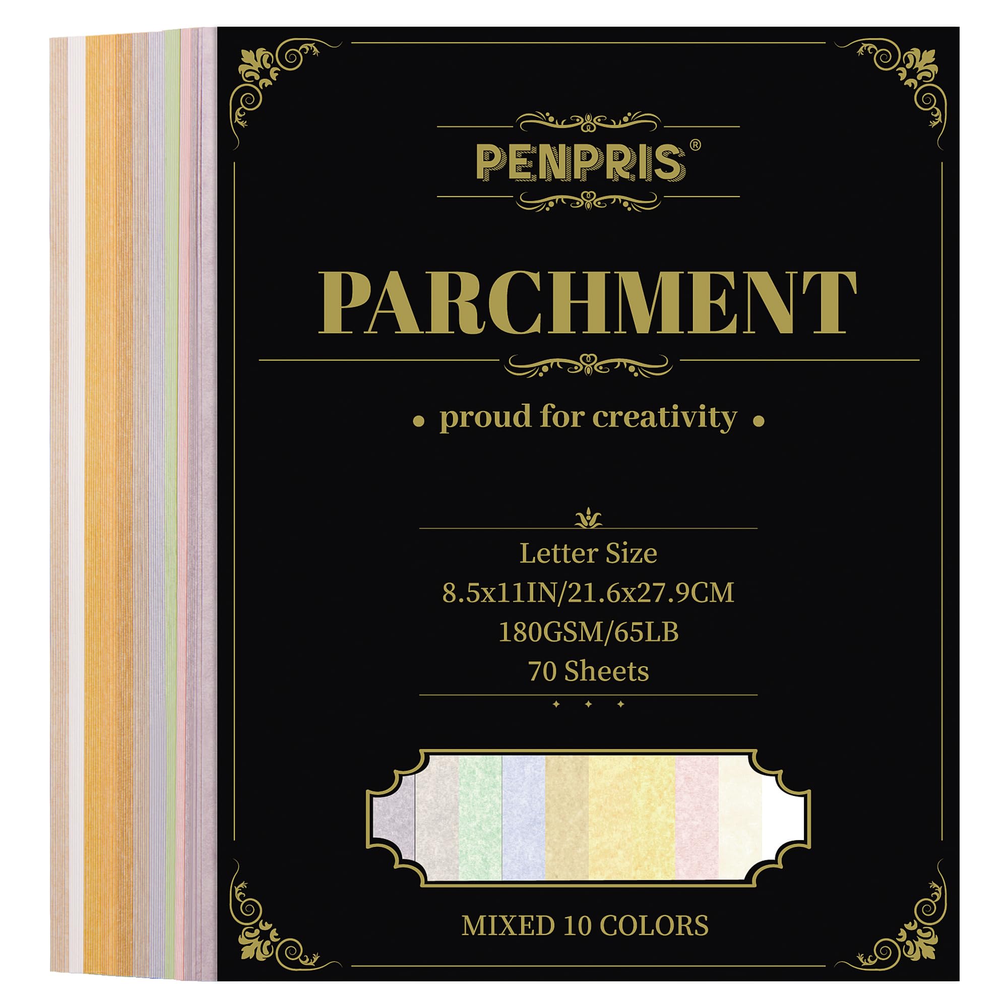 Parchment Paper - 8.5” x 11” Letter Size Parchment Card Stock 65lb Heavyweight Paper Thick Vintage Paper PAP04 (8.5x11inch/70Sheets, 10 Mixed Colors) PAP04MX