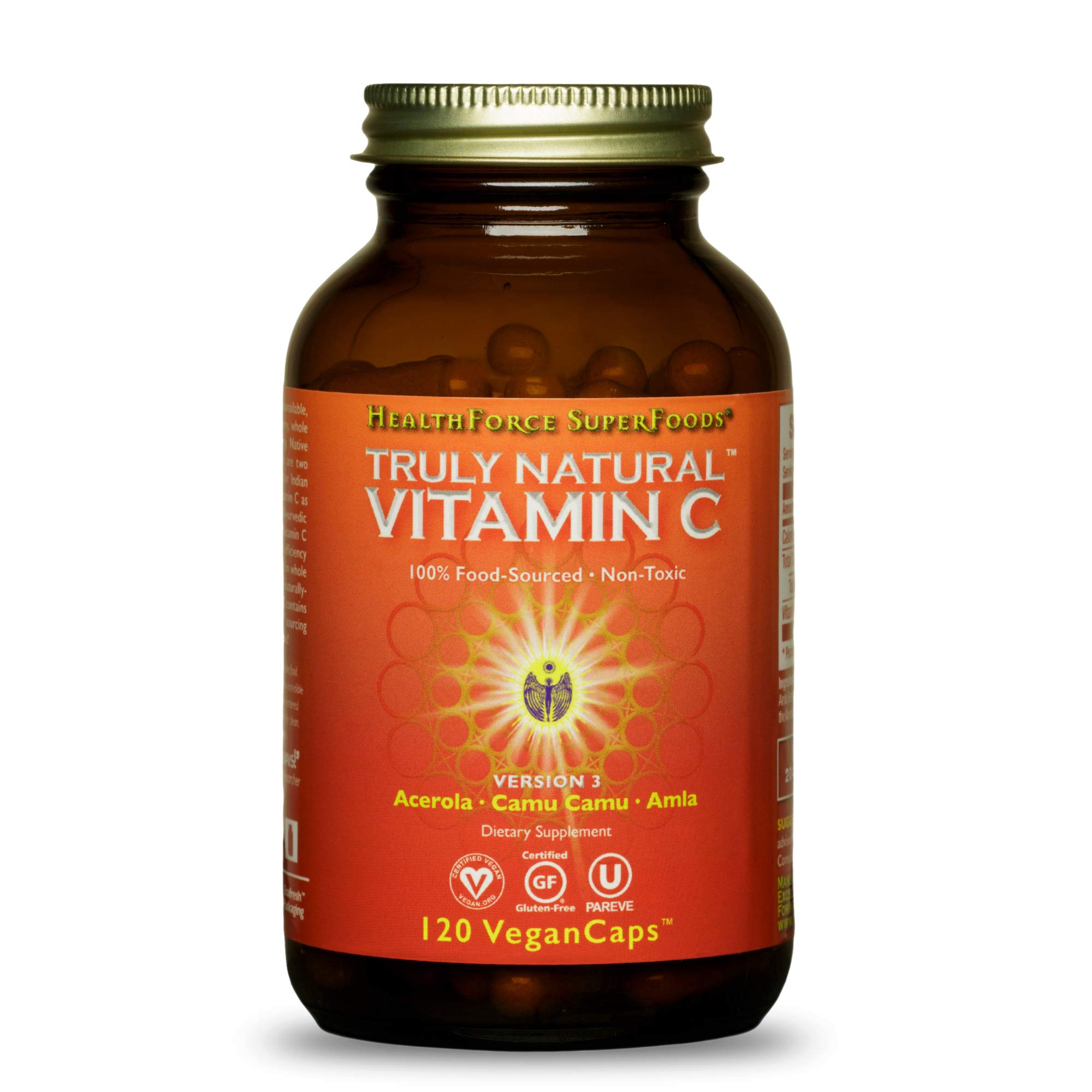 HEALTHFORCE SUPERFOODSTruly Natural Vitamin C - Immune Support Supplement with Camu Camu Berry - Vitamin C Supplement for Immune Health - Vegan, Non-GMO - 120 Vegan Caps, 15 Servings