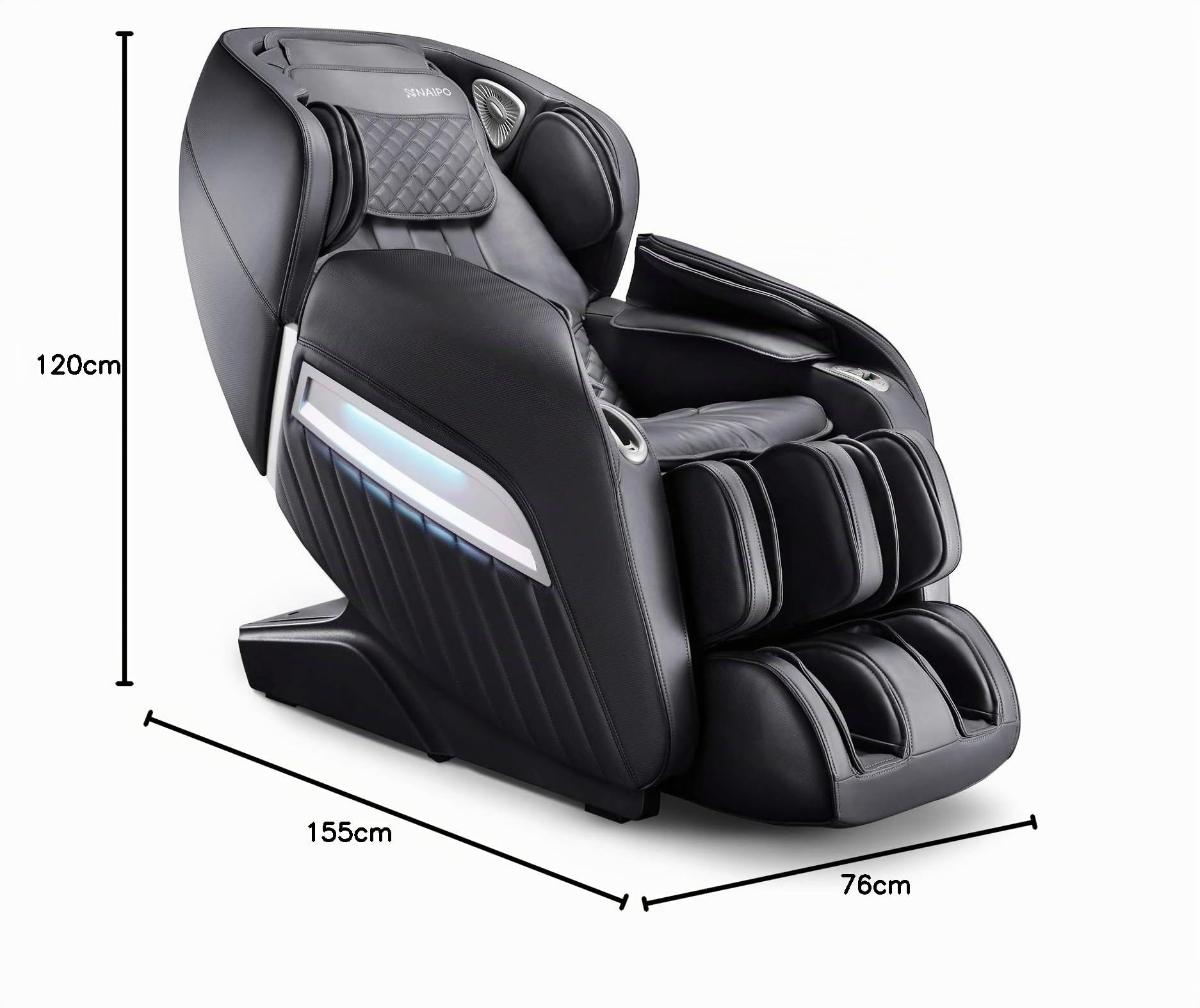 Massagesessel 12 Massageprogramm, 24 Airbags Shiatsu Zero-Gravity elektrischer Massagestuhl mit Wärmefunktion, bionischen Massagetechniken, USB, Bluetooth (Schwarz mit Aufbauservice)