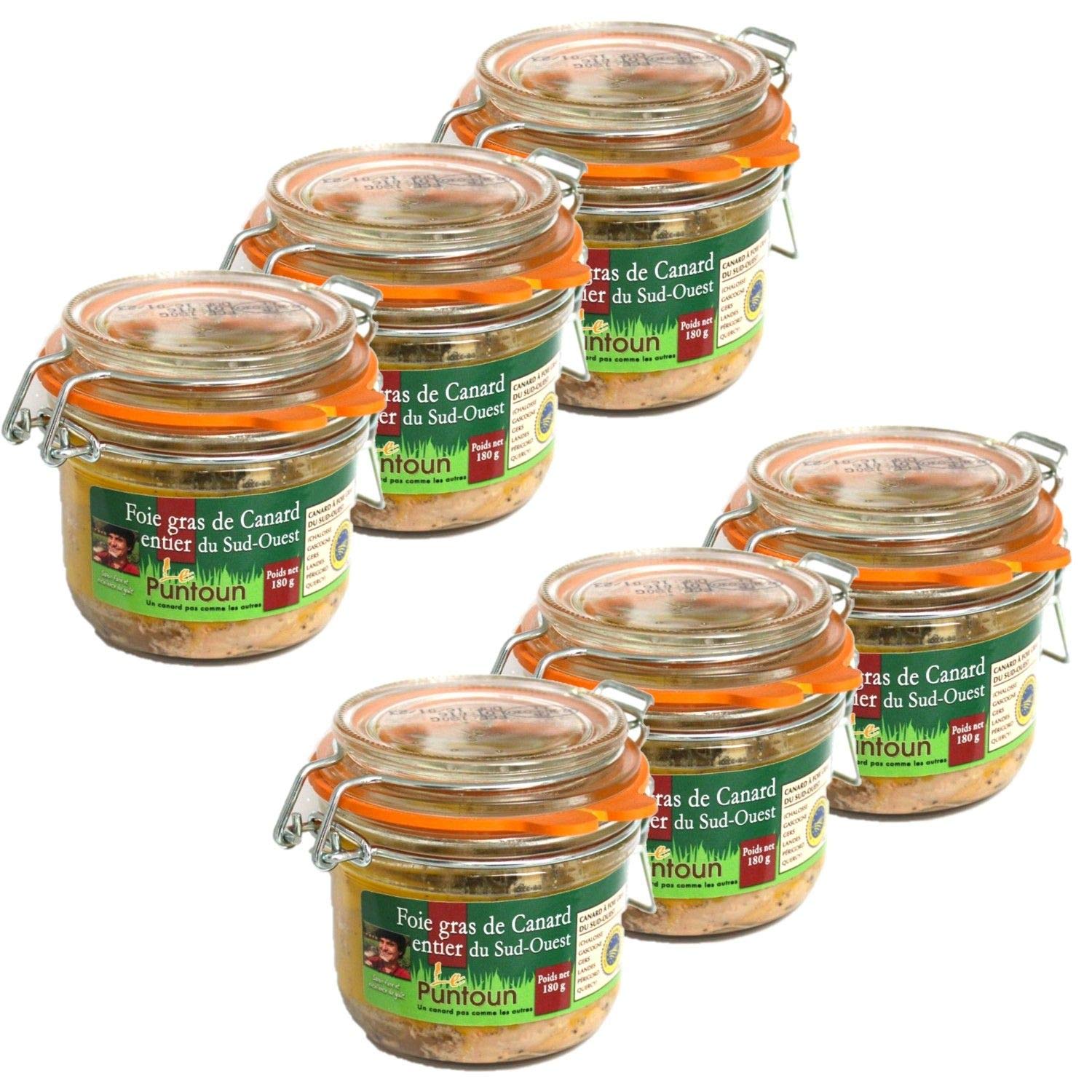 Lot 6x Foie gras de canard entier du Sud Ouest IGP - La Ferme du Puntoun - bocal : 180g