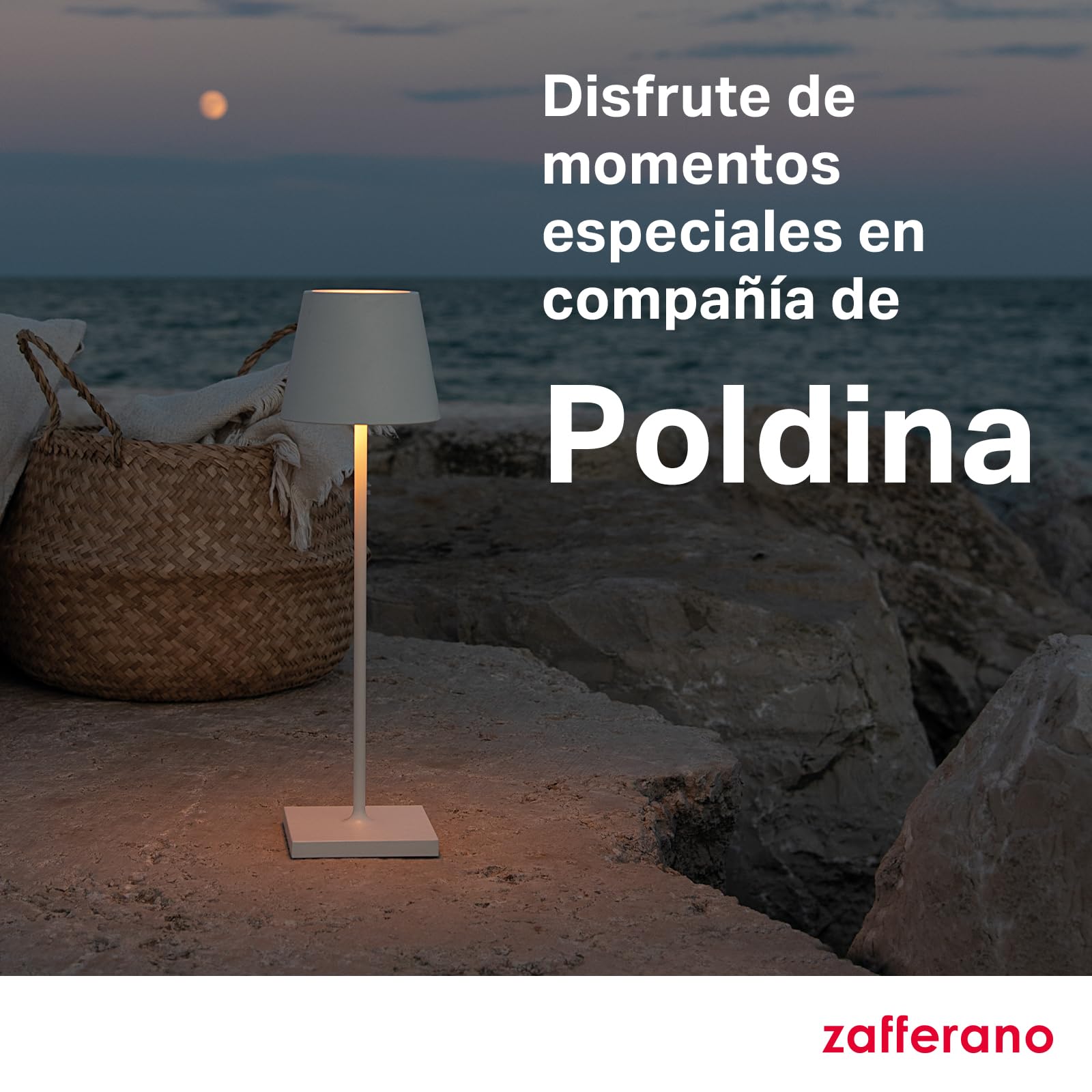 Zafferano, Poldina Pro, Lámpara de Mesa Recargable e Inalámbrica con Control Táctil, También Adecuada como Lámpara de Exterior, Atenuador, 2200-3000 K, Altura 38 cm, Color Azul Avio
