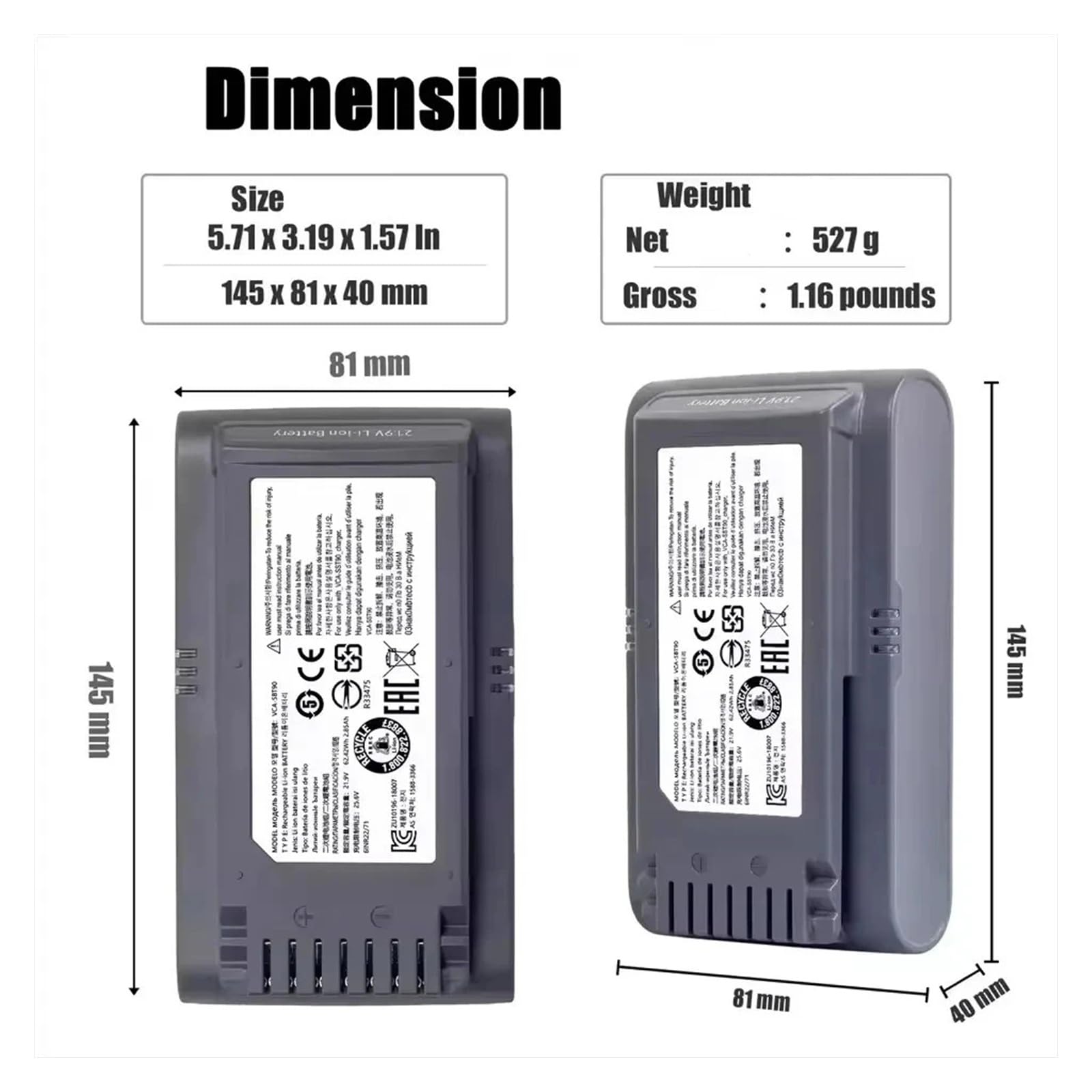 Sostituisci Aspirapolvere, Compatibile Con Samsung, Batteria Agli Ioni Di Litio 21,6 V 5000 MAh Jet 75 Pet/Jet 75 Aspirapolvere Senza Fili VCA-SBT90/XAA(5000mah)