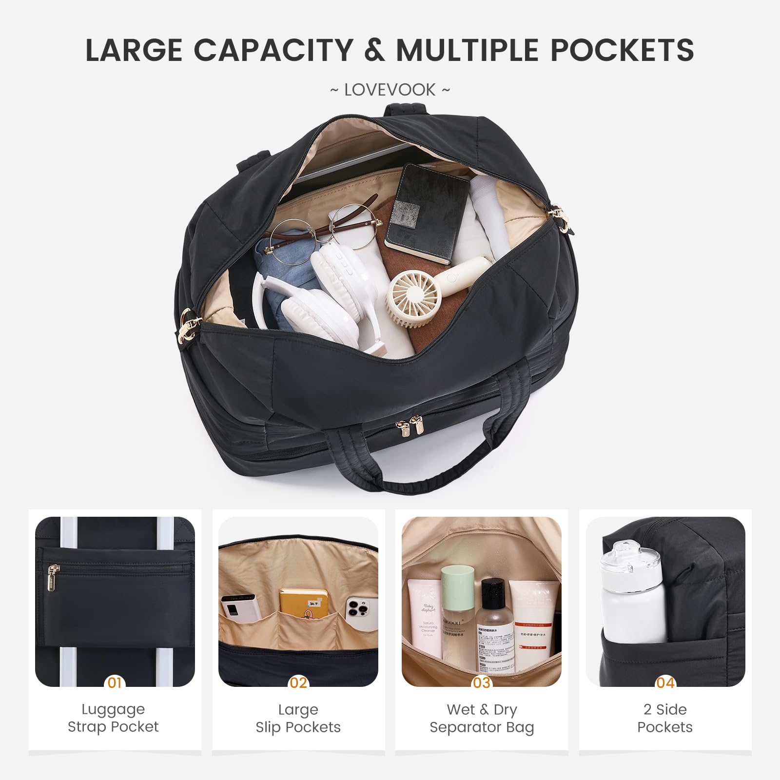 LOVEVOOK Reisetasche, Schwarz, Extra Large