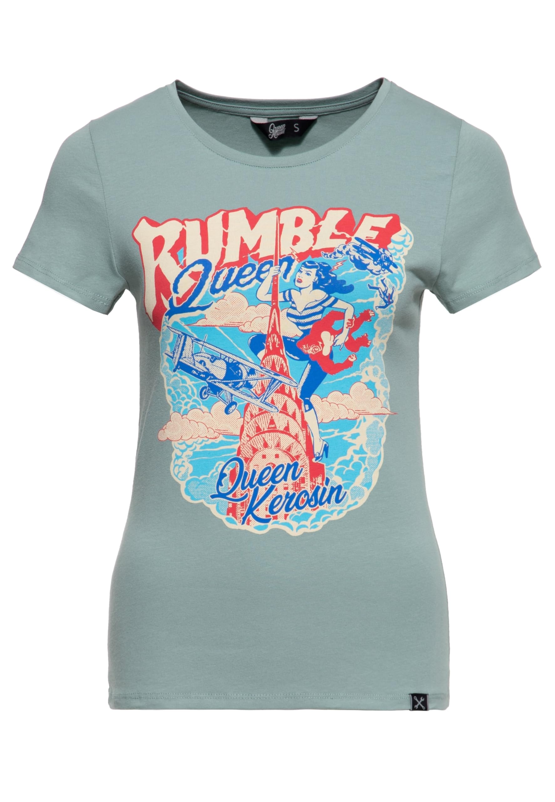 Queen Kerosin T-shirt pour femme | Rockabilly | Rockabella | 50S | Coupe ajustée | Imprimé sur le devant | Rétro | Vintage | Hot Rod | Rock'n'roll | Comic Art | 1950 | Rebel Rumble Queen