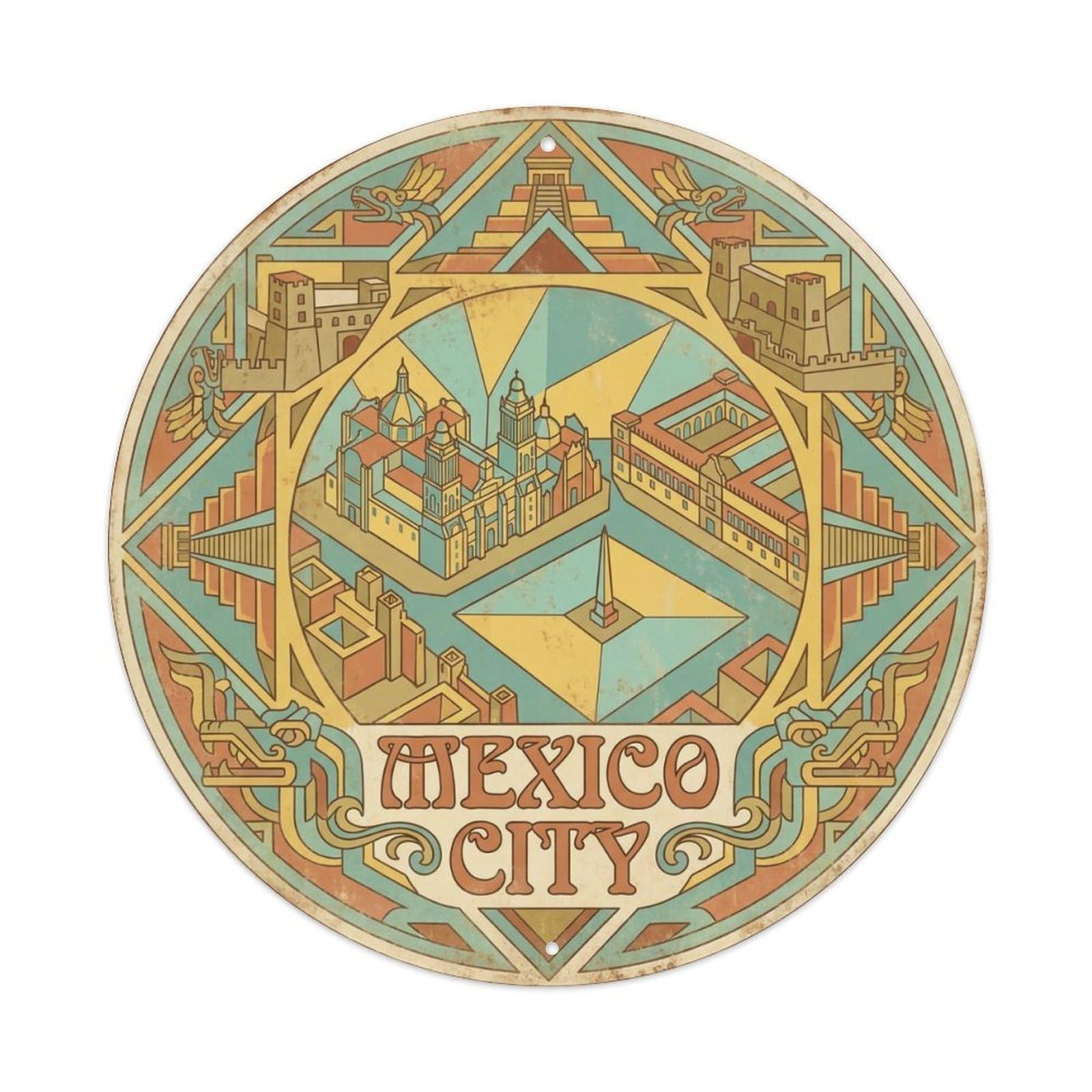 Yrnq 8X8inch Vintage Style Vintage Travel Mexico Mexico City Metal Tin Sign