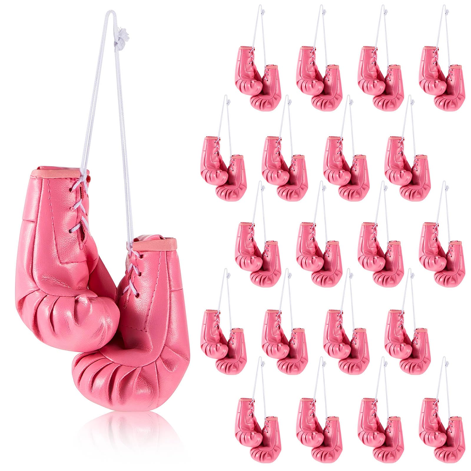 Nosiny 20 Pairs Pink Mini Boxing Gloves Breast Cancer Awareness Boxing Accessories Mini Boxing Fight Gloves for Car Mirror Hanging Punching Decorative Boxing Toys Boxing Party Favors