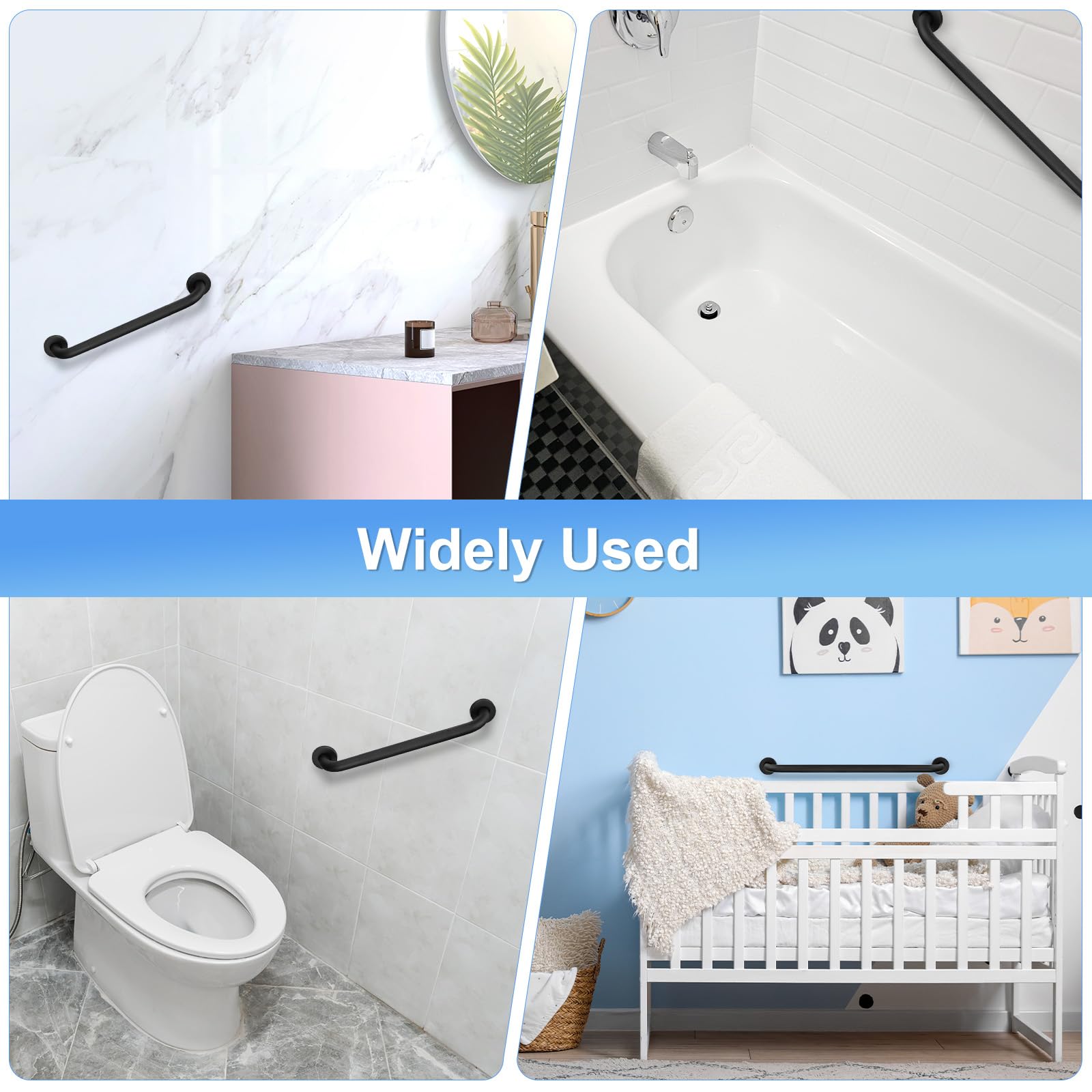 M METERXITY Paquete de 2 barras de agarre antideslizantes de 12 pulgadas para bañeras y duchas, mango de ducha de seguridad de acero inoxidable para baño/inodoro/personas mayores/mango de baño de