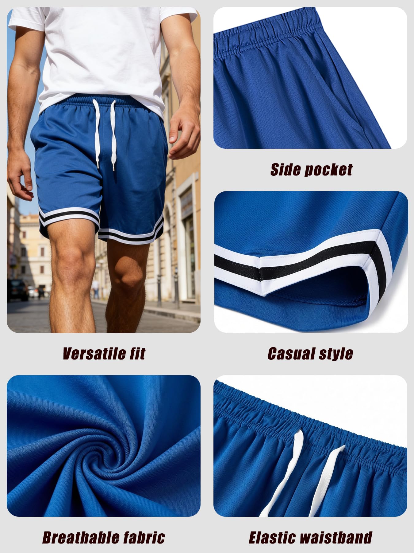 1 paquete de pantalones cortos casuales de baloncesto para hombre, pantalones cortos de secado rápido para correr, ropa de calle, pantalones cortos atléticos para gimnasio, lavables a máquina — view 4