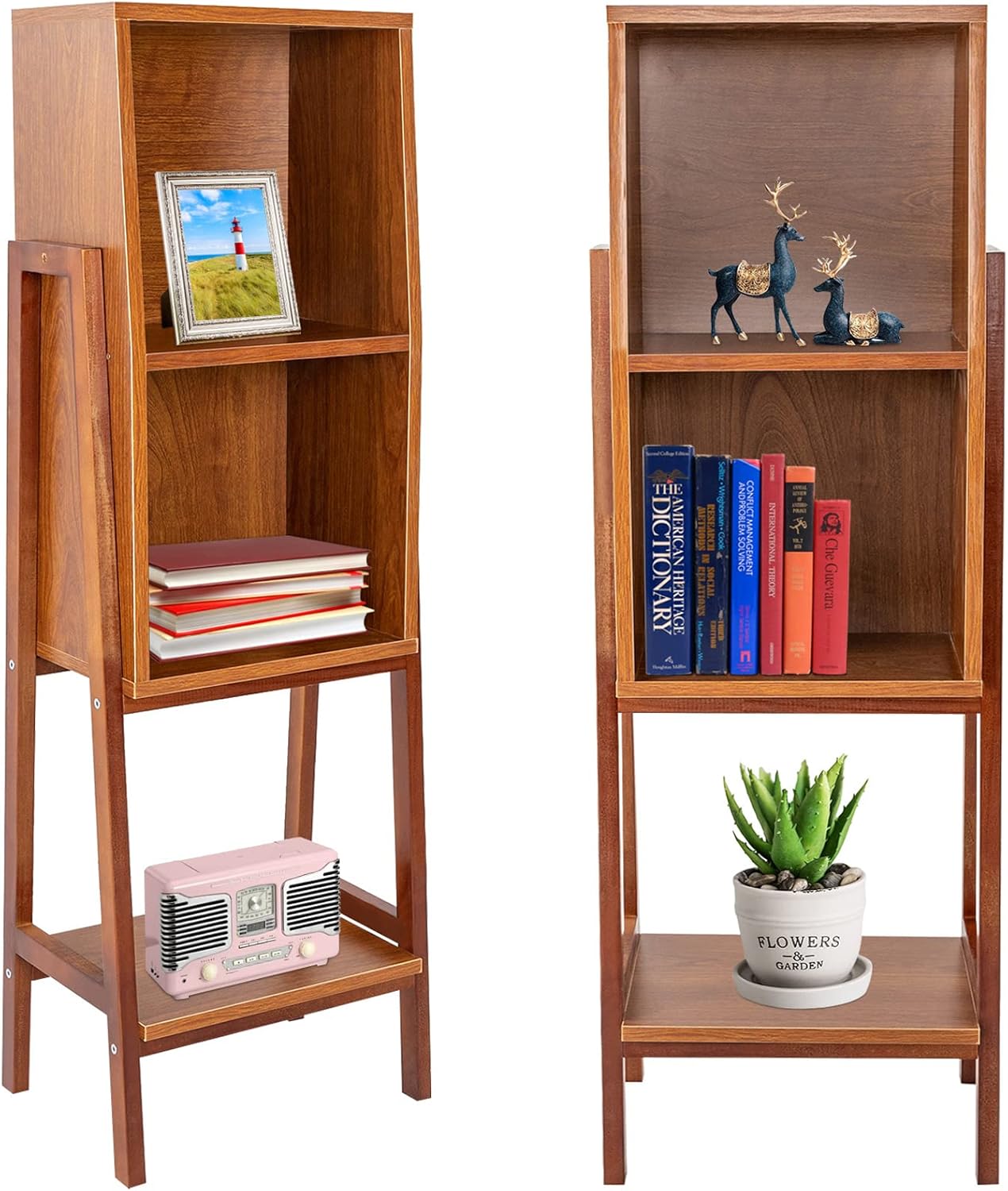 Bookshelf 3 Tier MidCentury Modern Bookcase with Legs, Retro Wood Bookshelves