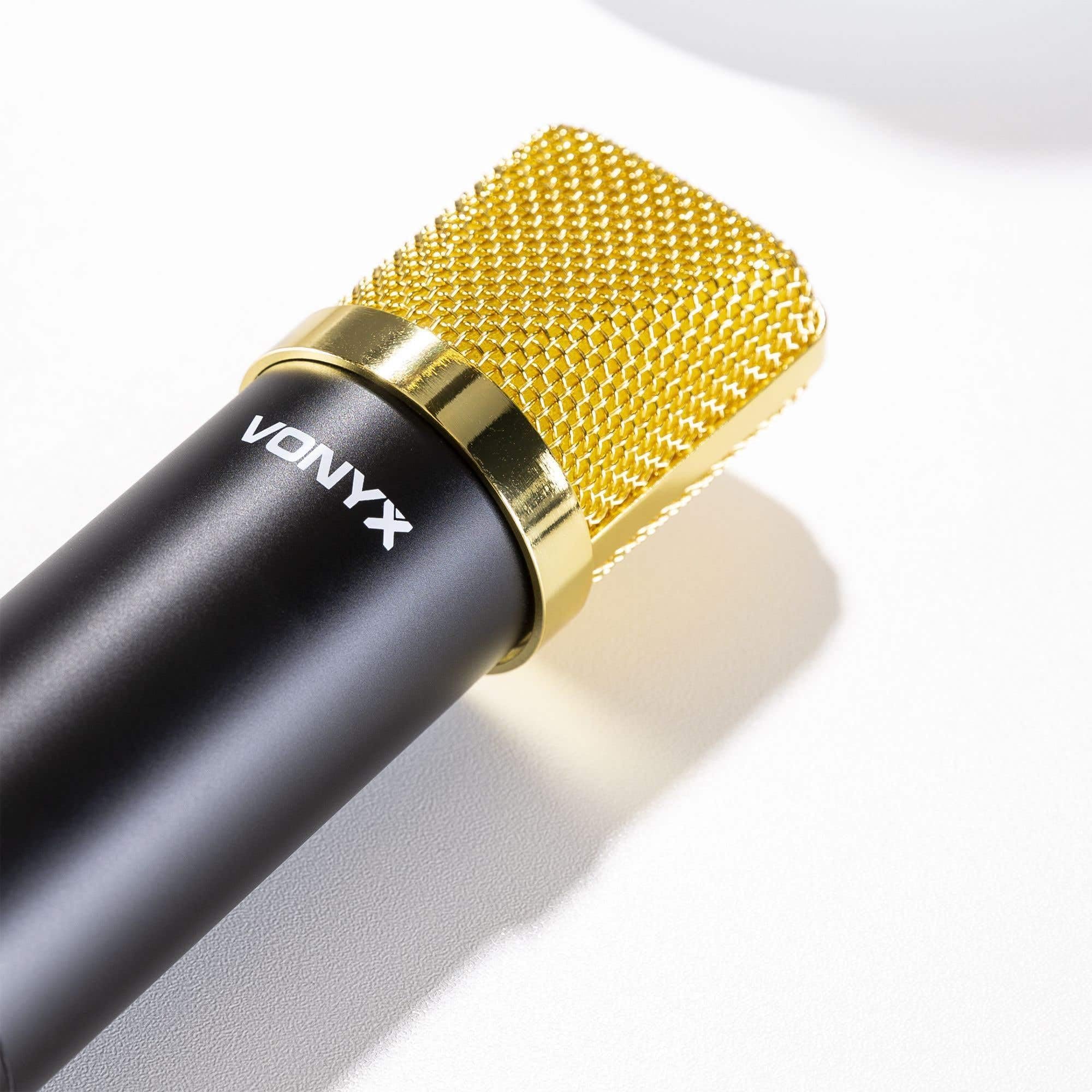 VONYX CM400 Microphone à Condensateur Noir et Or - Microphone de Studio, Grand Diaphragme, pour Chant et Instruments, Faible Distorsion, SPL Élevé, Prise Jack 3,5mm, Idéal pour Studio et Streamer