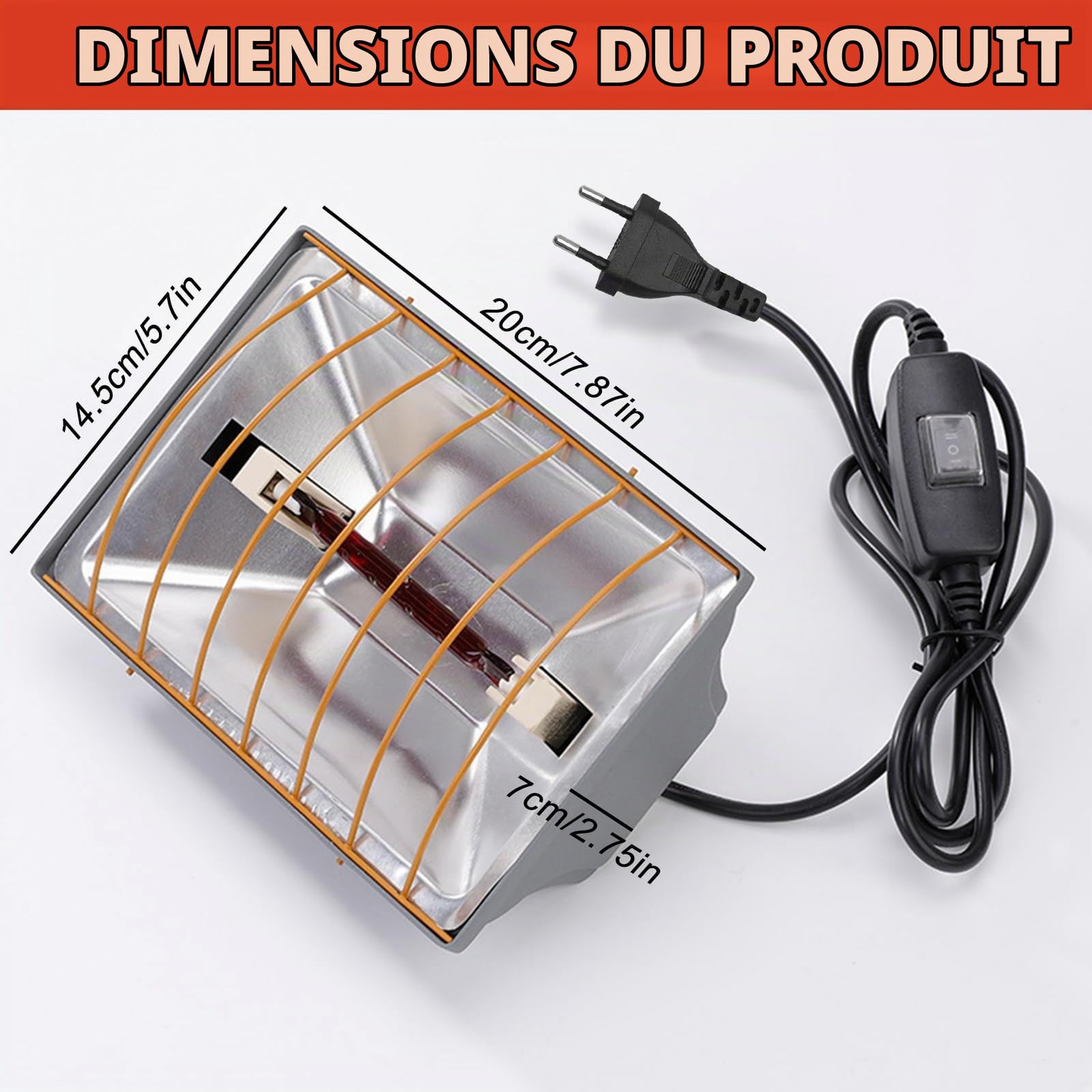 PORFOYO Lampe chauffante à lumière rouge, 175 W Chauffant Poussin pour poulaillers, lampe chauffante pour poulailler, lampe chauffante pour animaux, lampe infrarouge thermostatique automatique