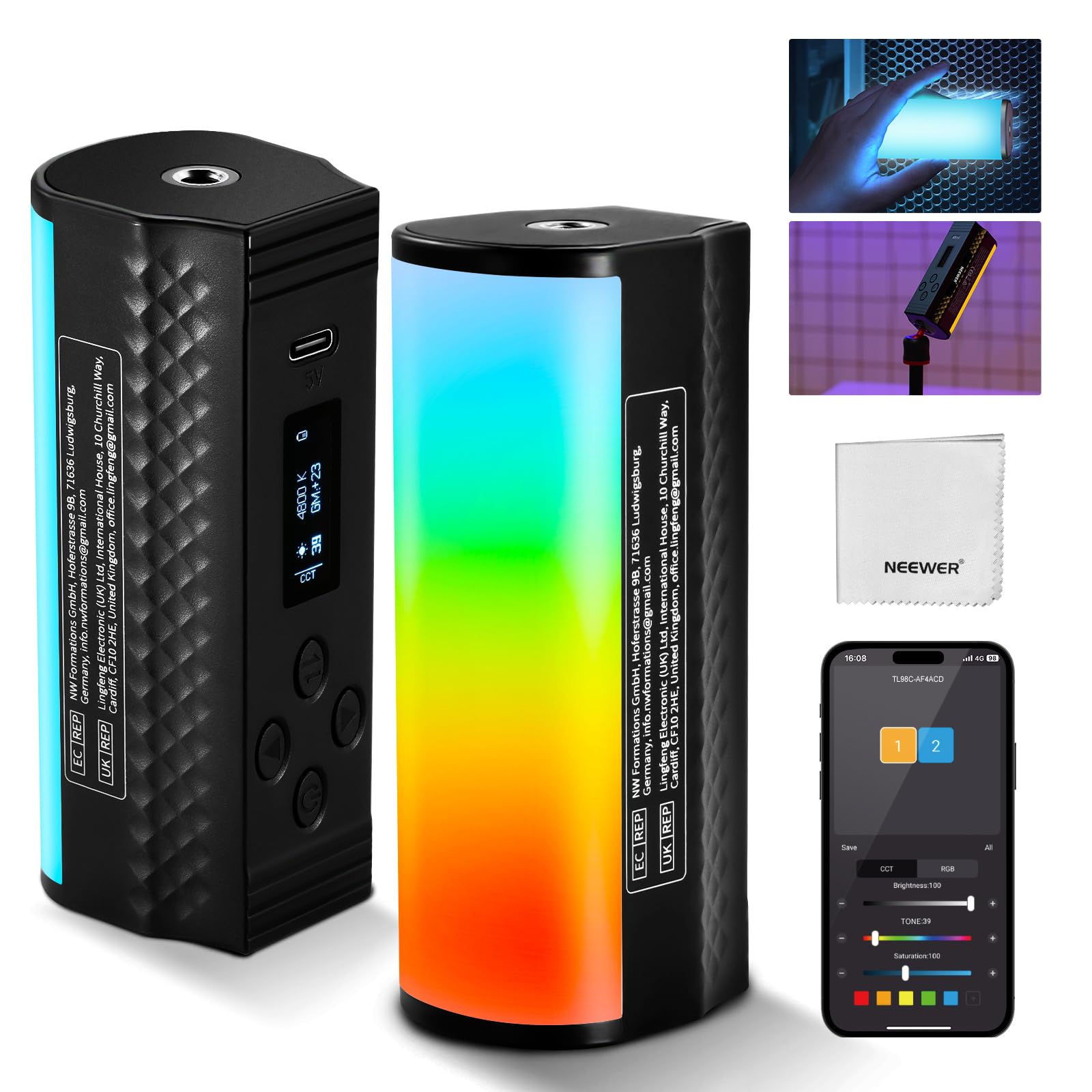 NEEWER Pro Magnetischer Handheld Lichtstab mit APP DMX Steuerung/Custom Effekte/Lichtgruppe, 360° Voll RGB 2500K-10000K CRI97 17 Szenen 3200mAh, Dimmbare LED Videolicht für Video Streaming, TL98C
