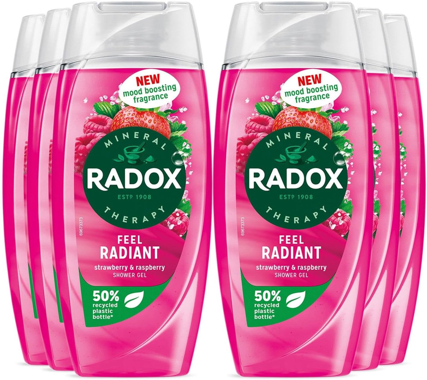 RadoxMineral Therapy Shower Gel Feel Radiant with Nature Inspired Mood Boosting Fragrance Body Wash for Women Blended with Strawberry and Raspberry, 225ml (Buy 6)