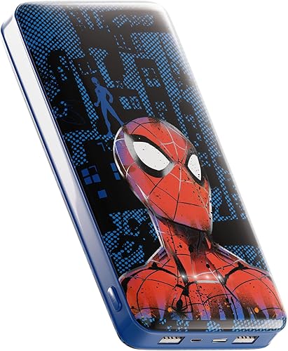 Marvel Spider-Man - Cargador de batería de 10,000 mAh con puertos de carga USB, regalos de Spiderman para hombres, mujeres y todos los fanáticos de