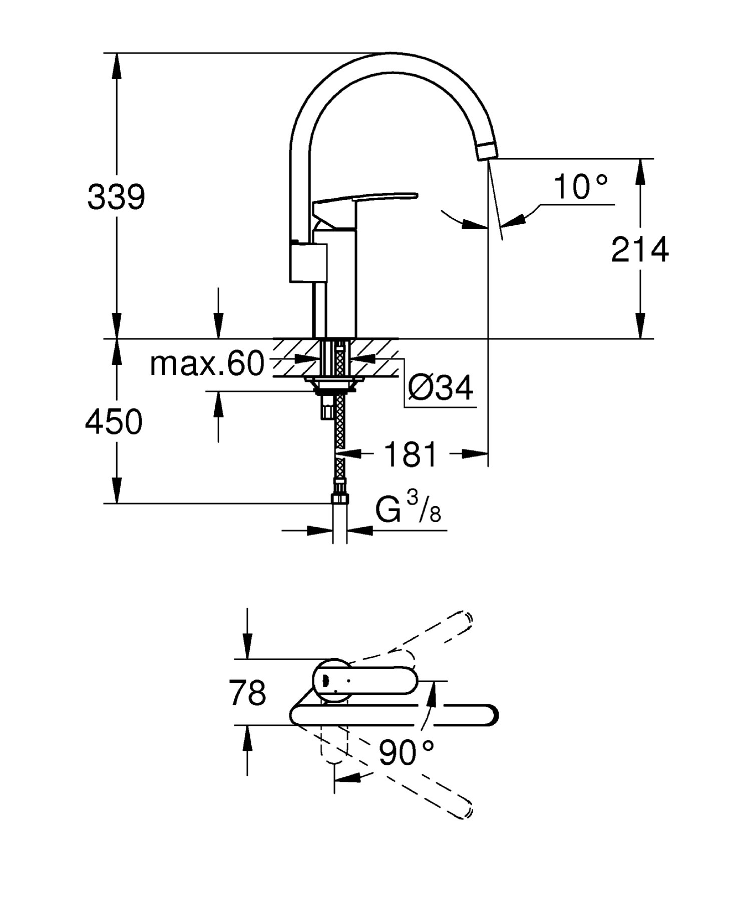 Grohe - Eurostyle monom de fregadero caño alto Ref. 30221002