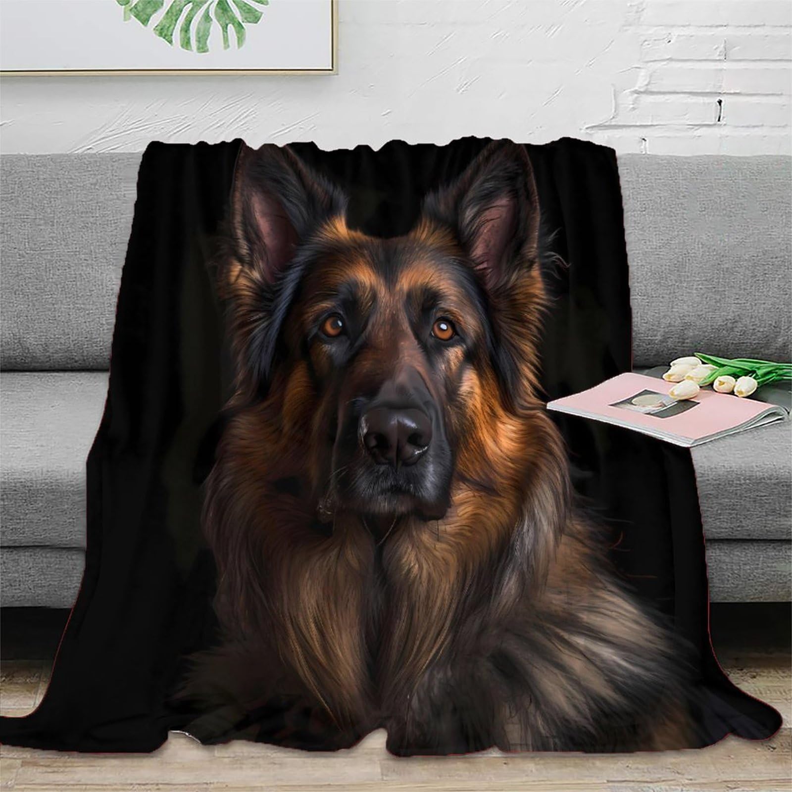 Phqazwsxe Xu5eonu7r38f 3D Printed German Shepherd All Season Blanket Microfiber Soft Warm Bedding Breathable Digital Art Portrait Sofa Throw For Housewarming New Homeowners 50X60inch(127X152cm)