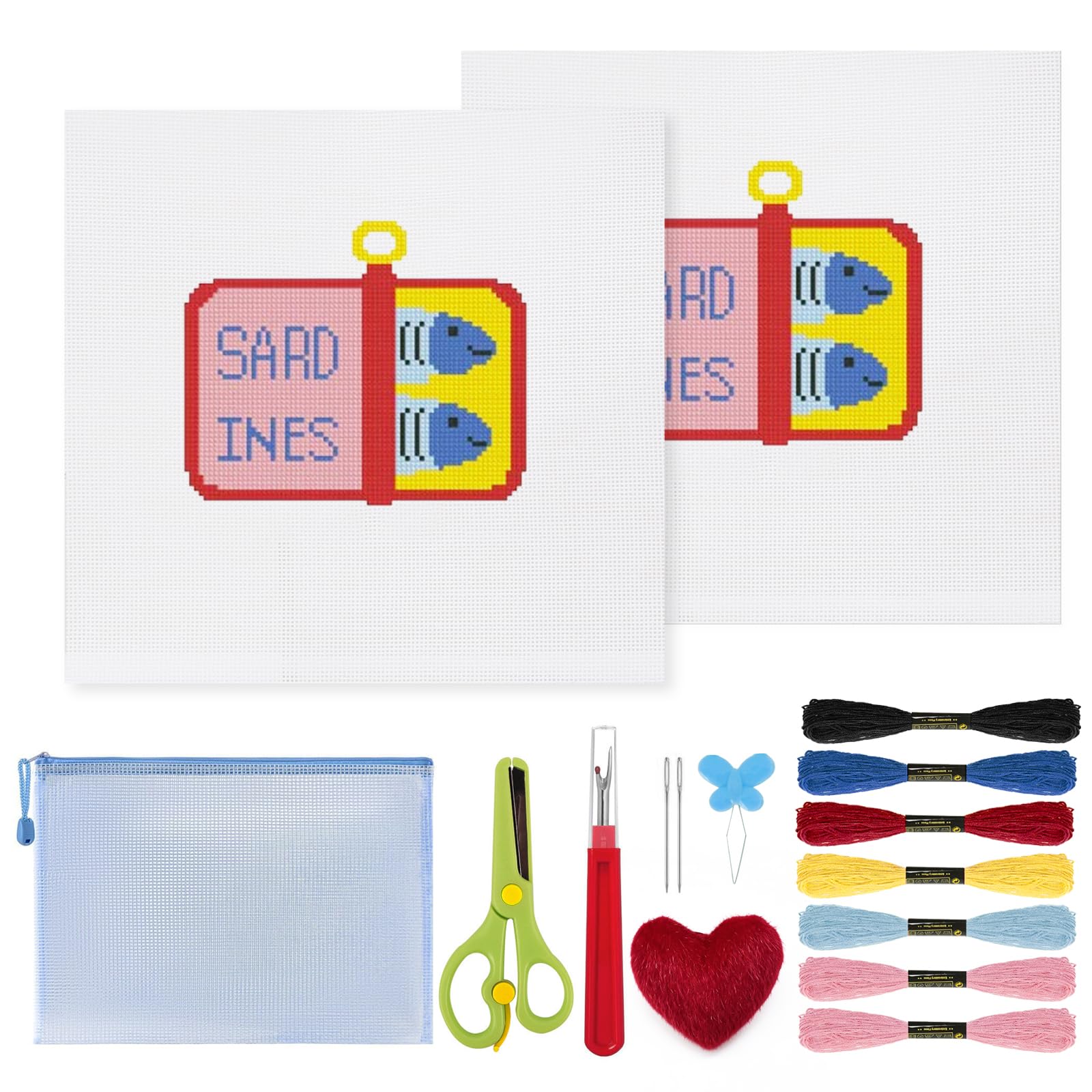 Ansberta 16Pcs Sardine 18 Mesh Needlepoint Canvas Kit for Beginners Adults