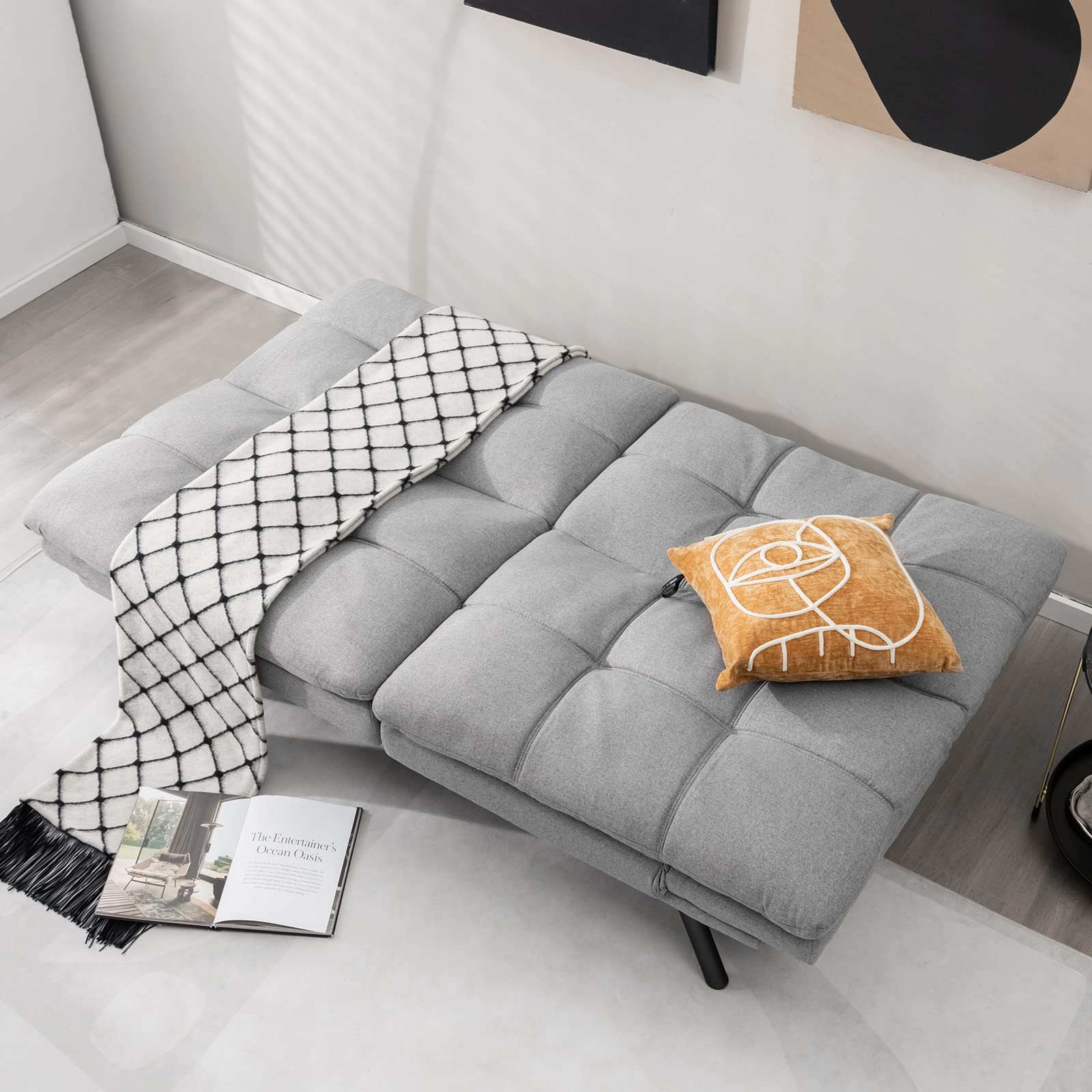 COSTWAY Canapé-Lit Convertible 5 en 1 avec Dossier et Accoudoirs Réglables, Canapé Futon 3 Places en Mousse à Mémoire, Pieds Métalliques, pour Petits Appartements, Salon, Bureau, Charge 273 kg (Gris)
