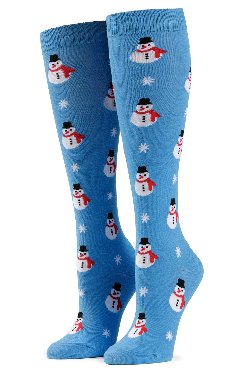 Tipsy ElvesUgly Christmas Sweater inspired Knee High Socks for Women Fun and Festive Patterns and Styles for the Holidays, Patterned Snowman (Blue), One size