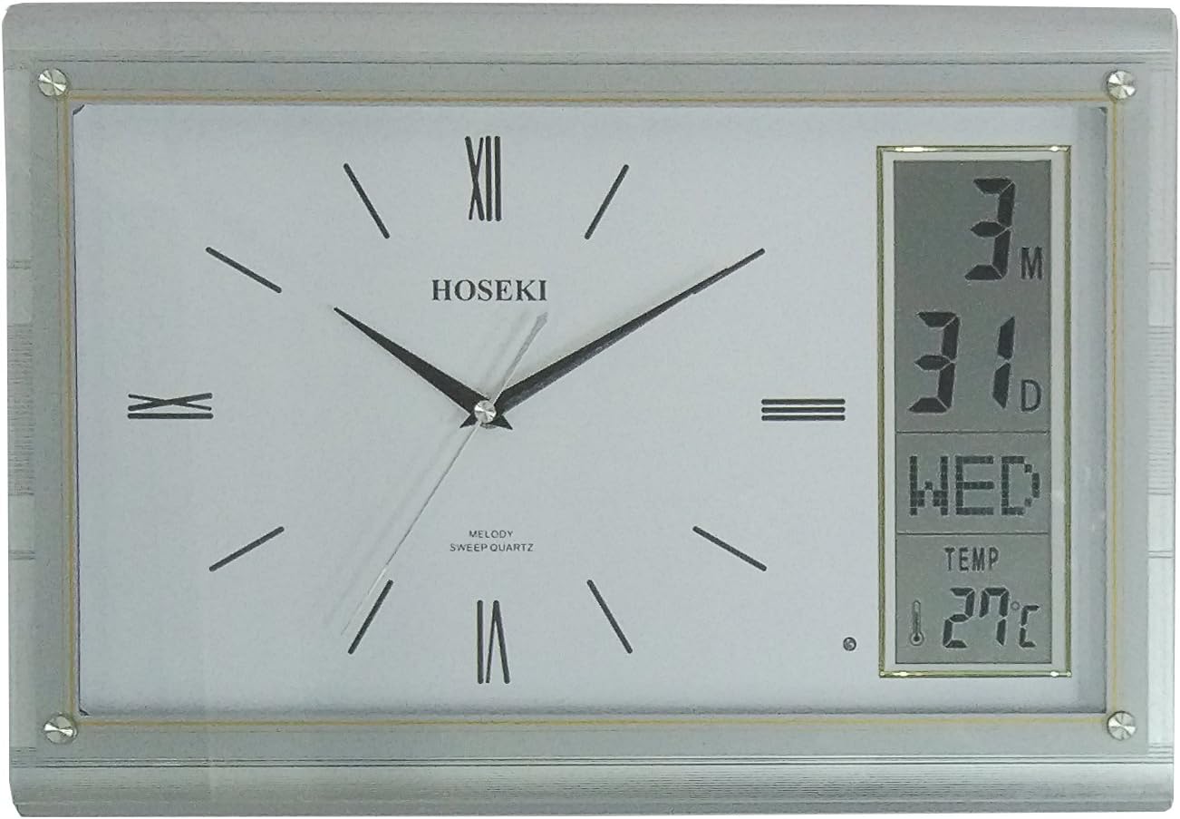 Sweep Second/Non Ticking Hand Wall Clock Calendar, Matte Silver (H-9231)