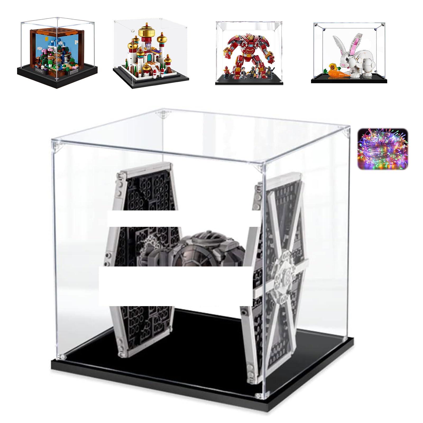 20x20x20cm 3mm Acrylique Vitrine Exposition pour Lego Creative Workbench 21265 Imperial TIE Fighter 75300 Agrabah's Palace 40613 76247 31133, Transparent Boîte de Présentation