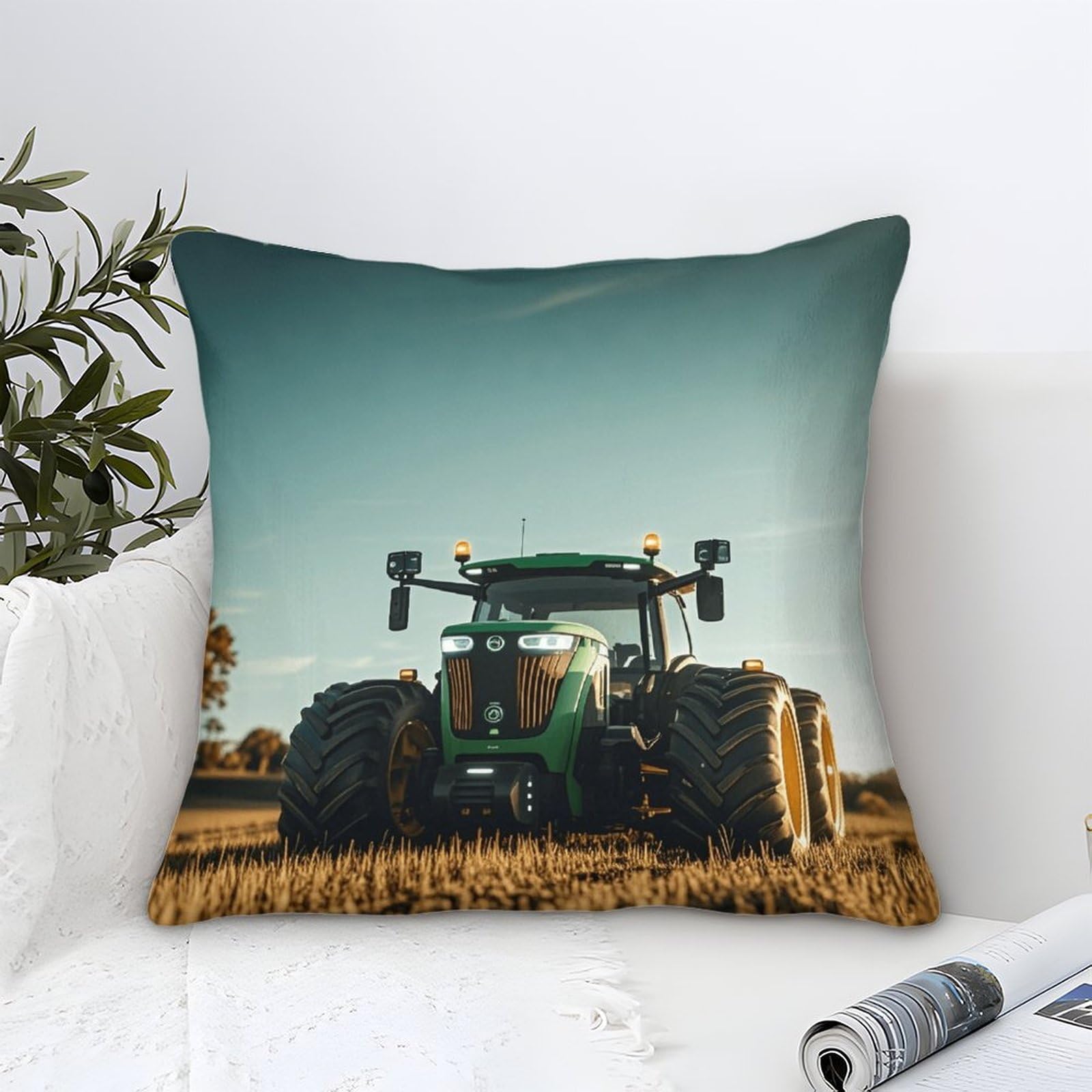 XiaopangXY FT Tractor Cushion Covers 45x45cm Johndeer Decorative Throw Pillow Covers for Sofa Summer Outdoor Decor