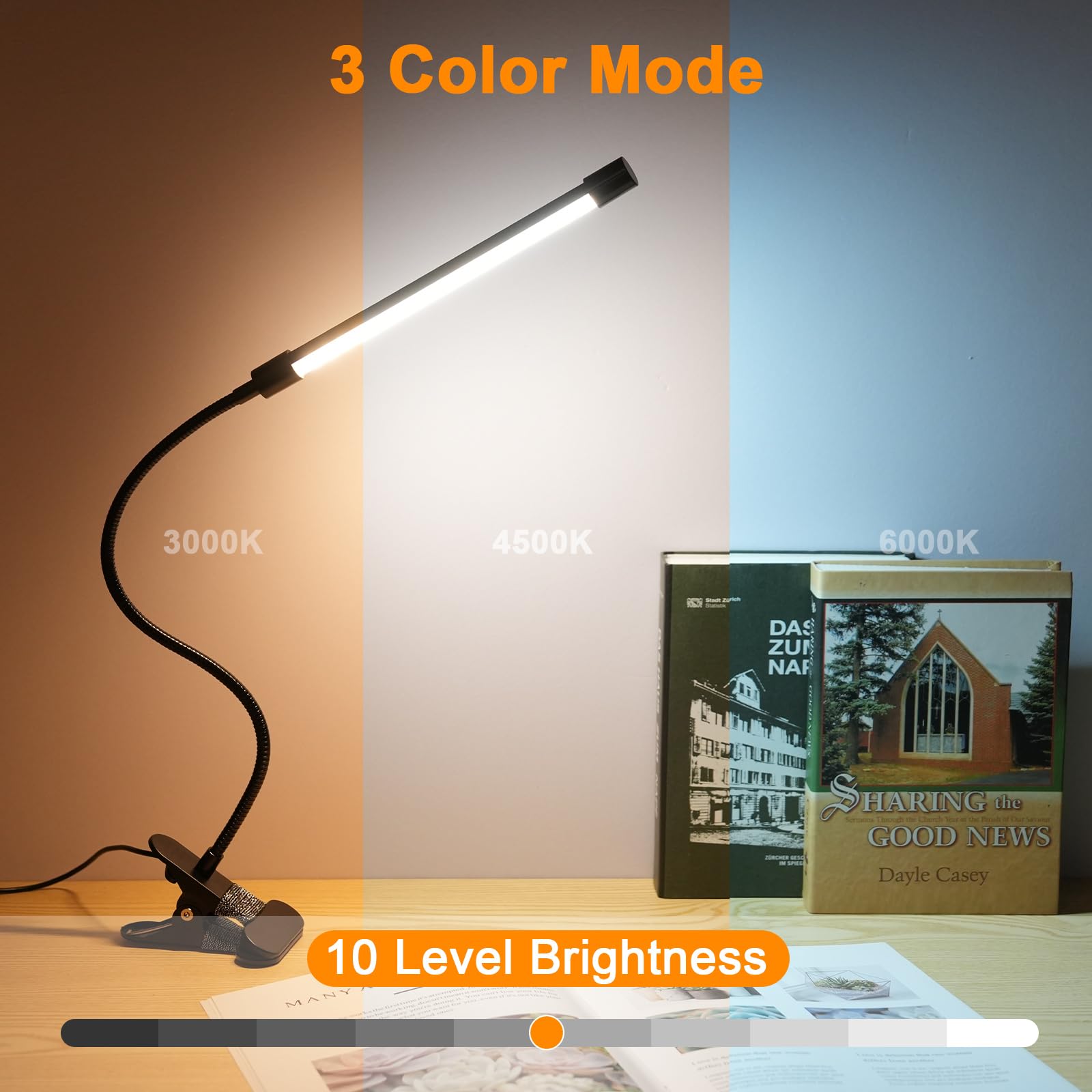Lixada Clip On USB Desk Lamp, 3 Light Modes, 10 Dimmable Brightness - Image 3