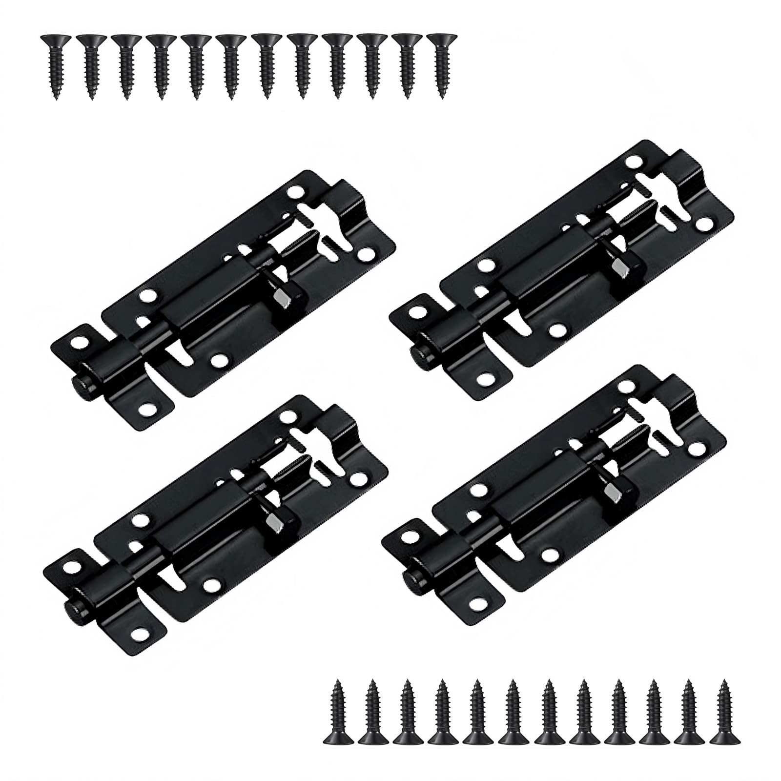 Ldzzuo 4Pcs Door Lock Bolts, 3 Inch Stainless Steel Gate Bolt Locks with Screws, Door Latch Gate Latch Sliding Bolts for Internal Doors, Bathroom, Bedroom, Shed, Garden, Toilet (Black)