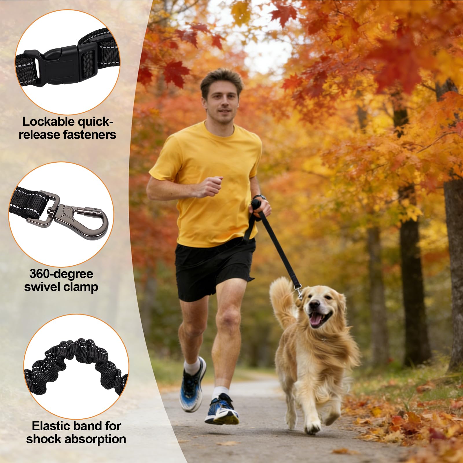 Correa para perros manos libres para hombro y cuerpo (1,4 – 1,95 m) con cómodas asas dobles y mosquetón de seguridad ajustable – perfecto para perros medianos y grandes coches. Ideal para senderismo y