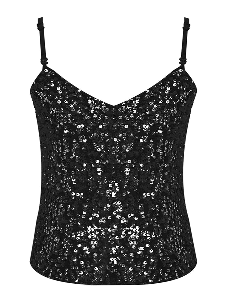 CHICTRY Girls' Shiny Sequin Dance Crop Tops Tank Camisole