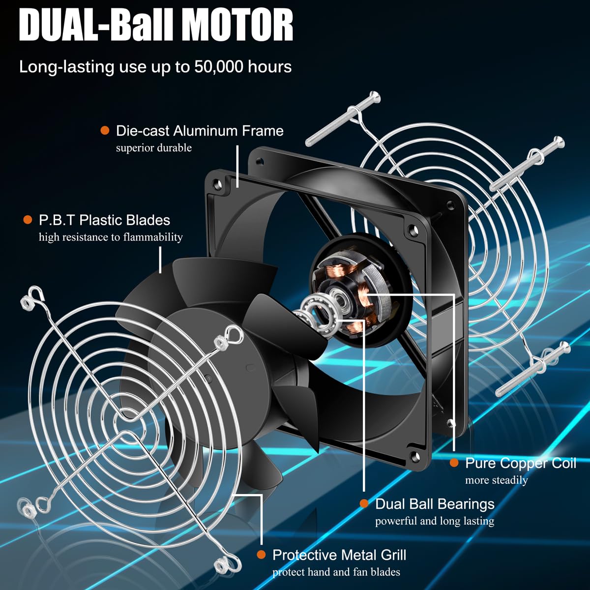 Ventilador AXIAL 12038, 110 V 120 V CA 4.724 in x 1.496 in, doble rodamiento de bolas, alto CFM con cable de alimentación Swtich para proyectos de escape de ventilación de refrigeración DIY 5