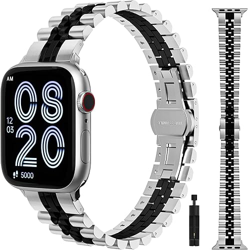 Compatible con Apple Watch Band de 1.929 in, 1.811 in, 1.772 in, 1.732 in, 1.654 in, 1.614 in, 1.575 in, 1.496 in, correa de repuesto de acero